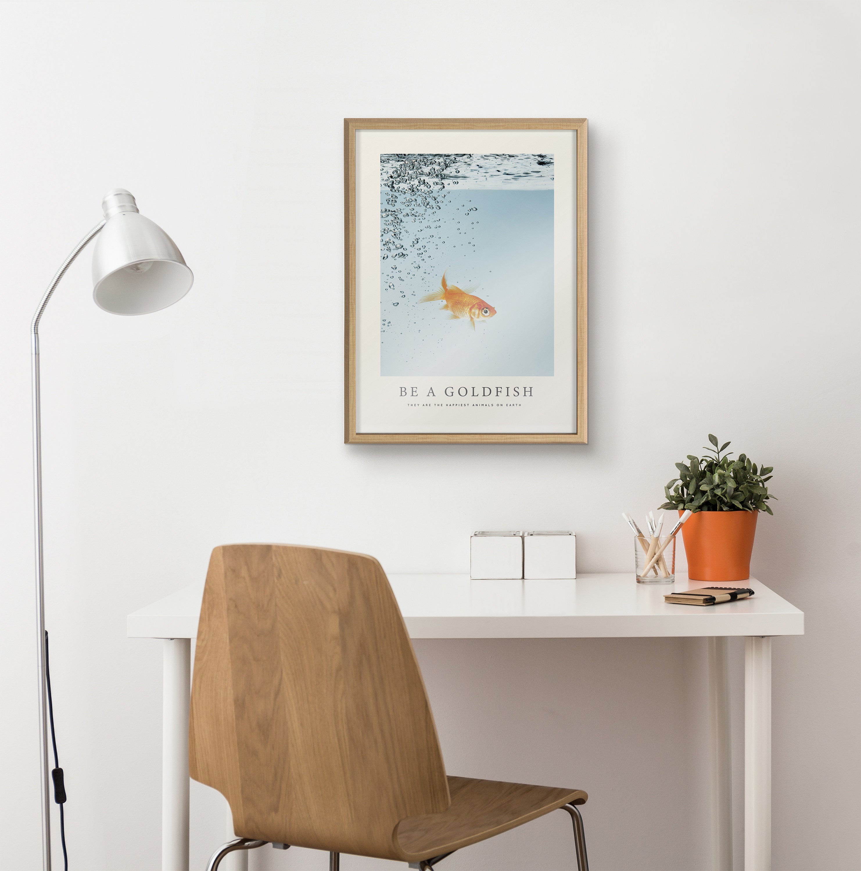 Blake Be A Goldfish Framed Printed Glass by The Creative Bunch Studio