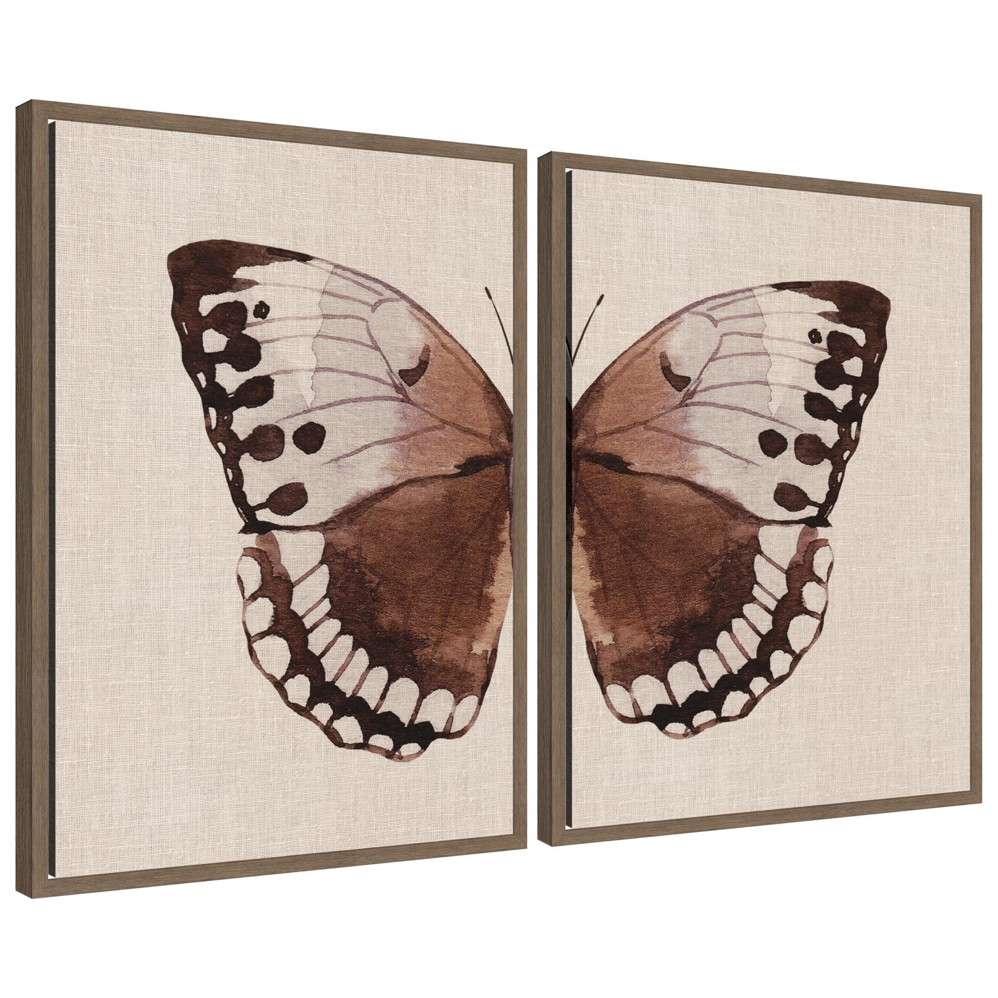 Sylvie Retro Butterfly Watercolor - 2 Piece Framed Canvas Art Set by The Creative Bunch Studio