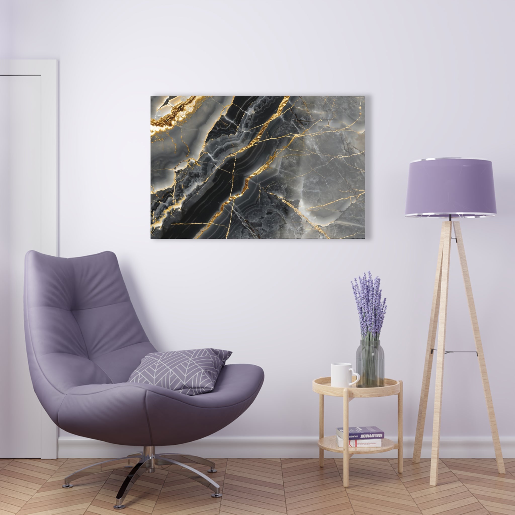 Gold line on black marble, home decor