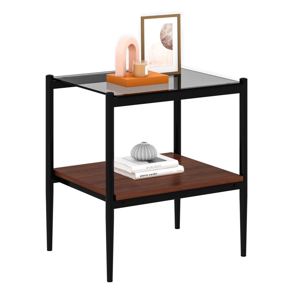 Rectangle End Table Set with Gray Tempered Glass Tops - Gray
