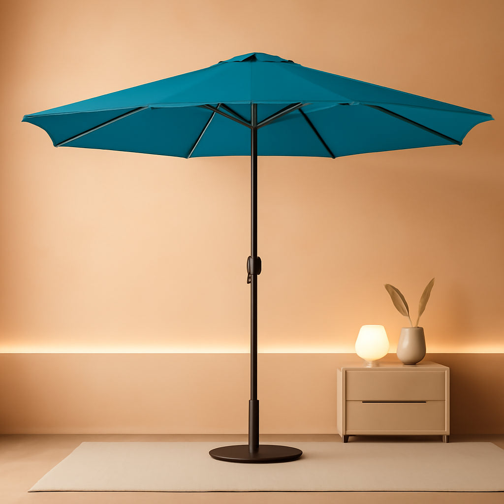 9 Ft Solar LED Patio Umbrella With Tilt And Crank Cerulean