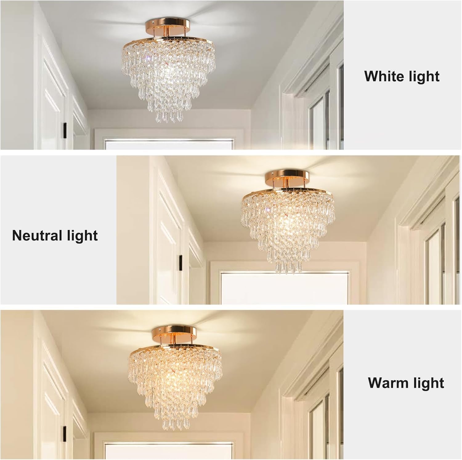 Gold Crystal Flush Mount Chandelier 30cm Ceiling Light-4
