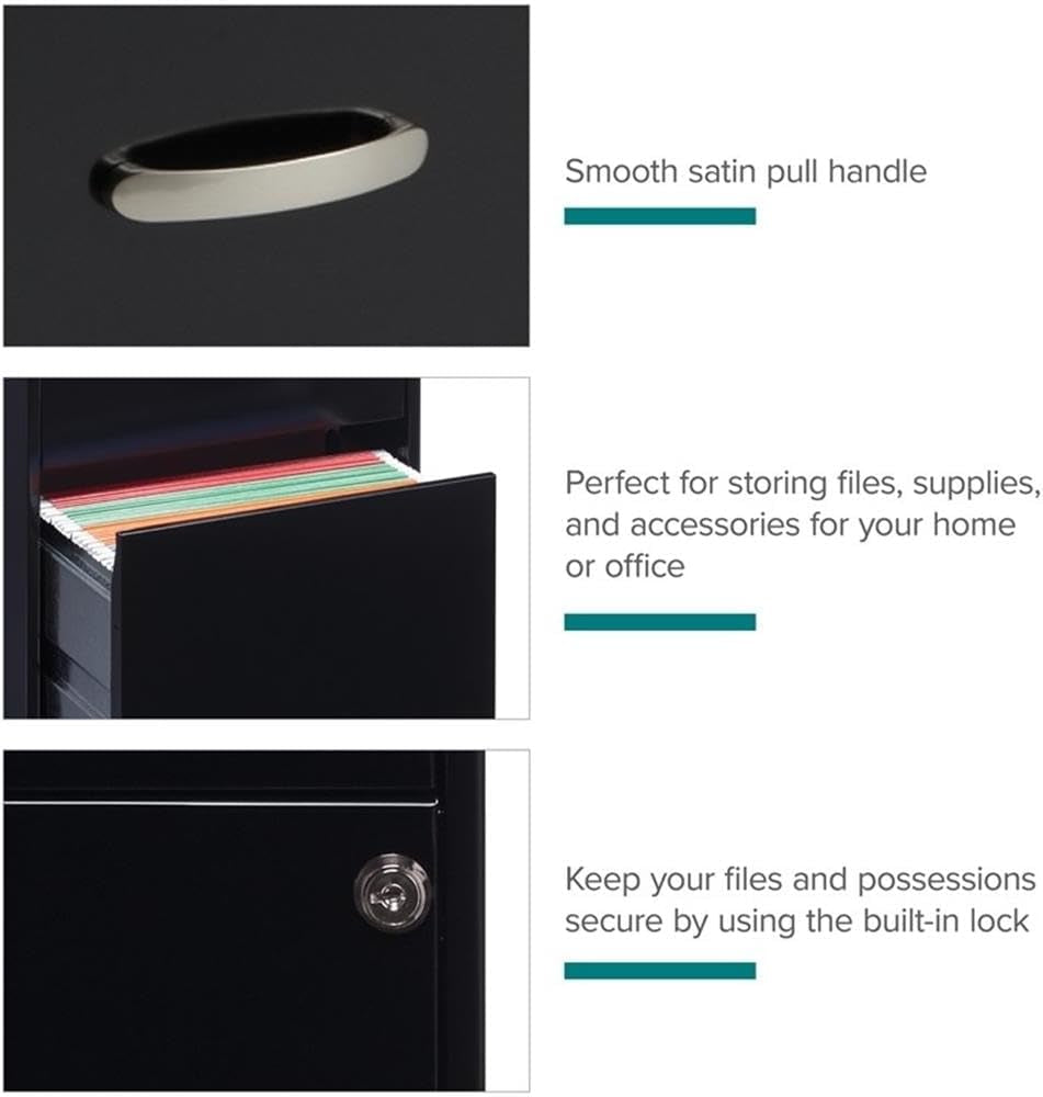 Cooper 3-Drawer Letter File Cabinet Black for Office