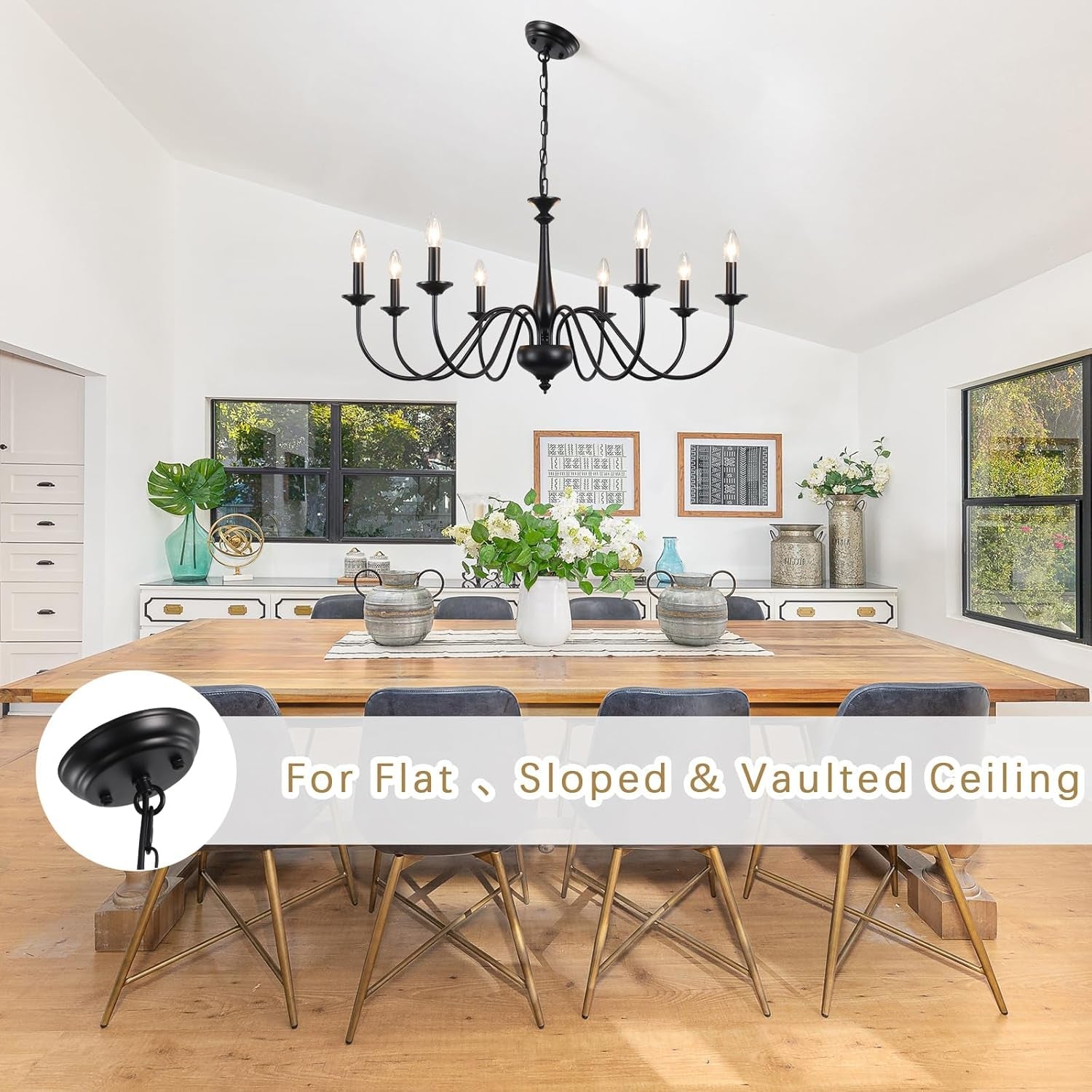 Black Eight Light Farmhouse Chandelier Ceiling Fixture-3