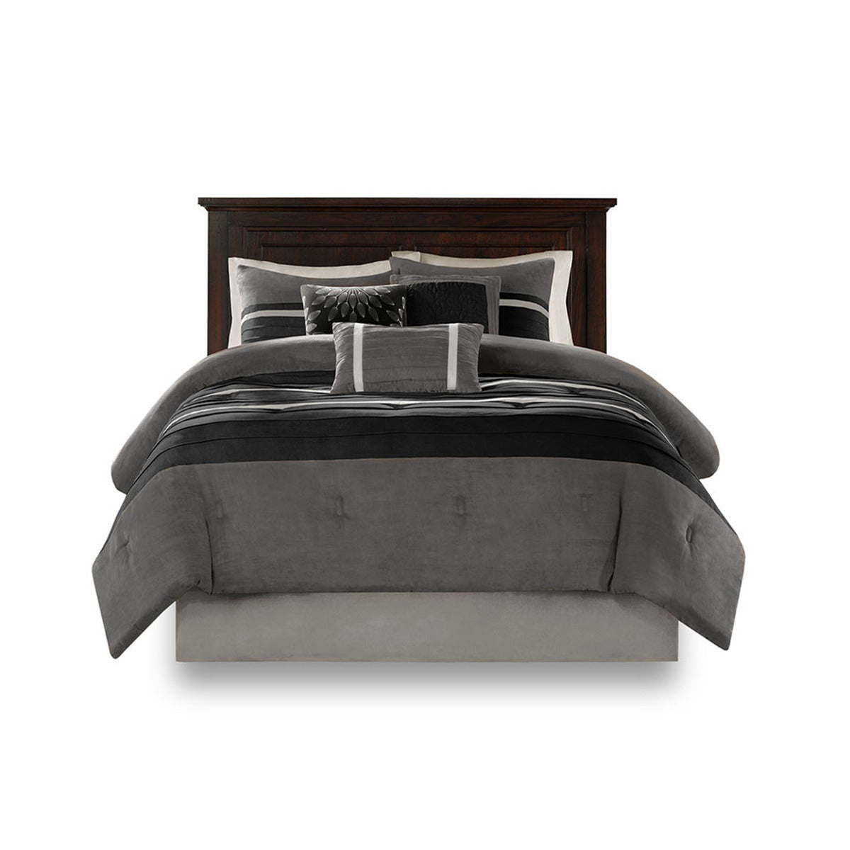 7 Piece Faux Suede Comforter Set Black California King