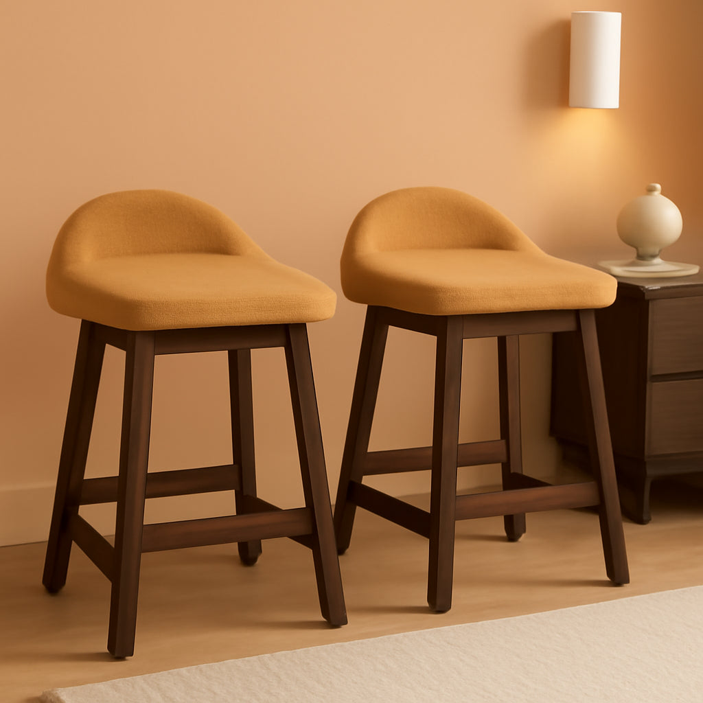 Mustard Brown Upholstered Counter Height Bar Stool Set Of 2