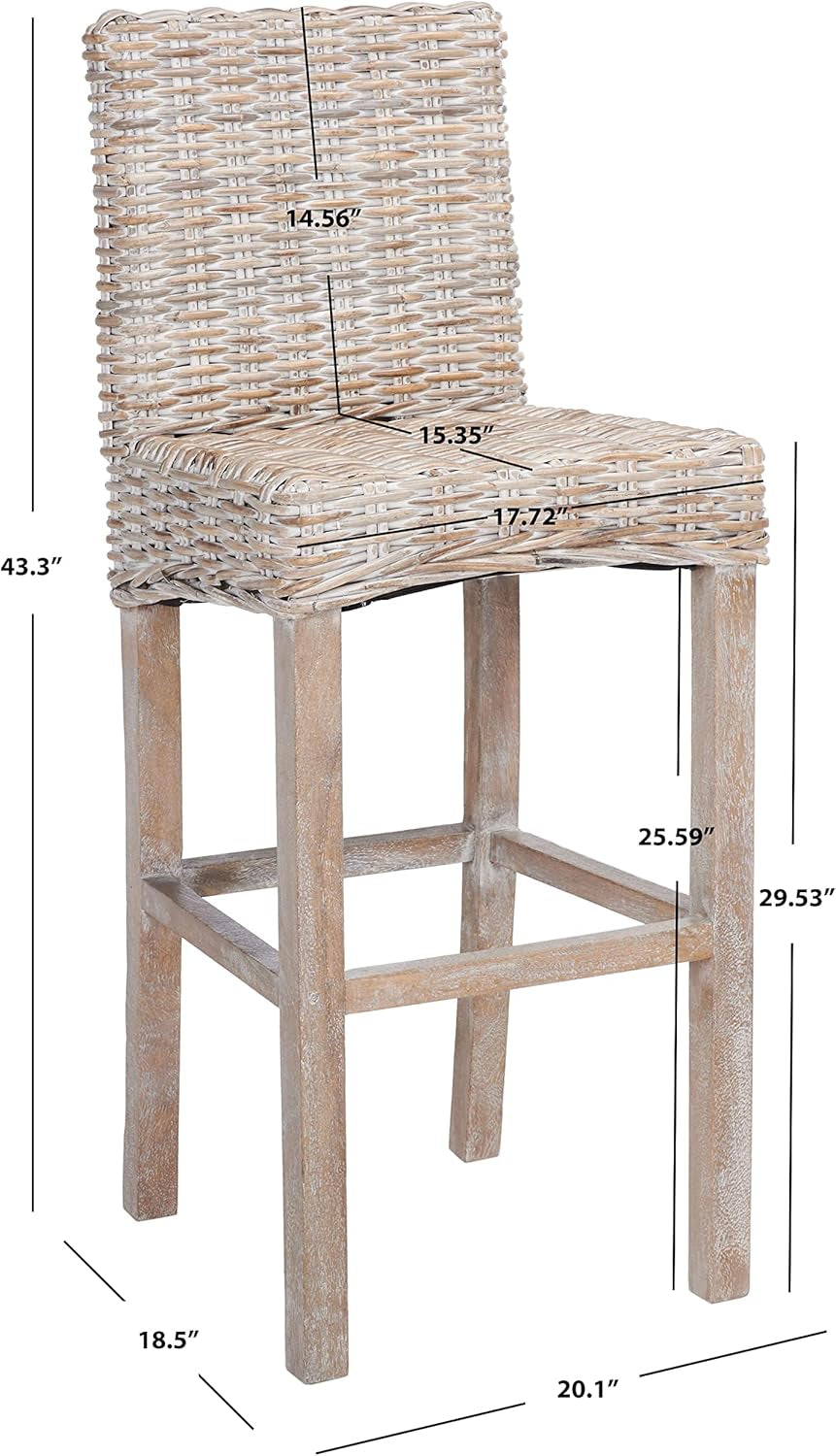 Grey Wash Rattan 30 Inch Bar Stool With Parsons Legs