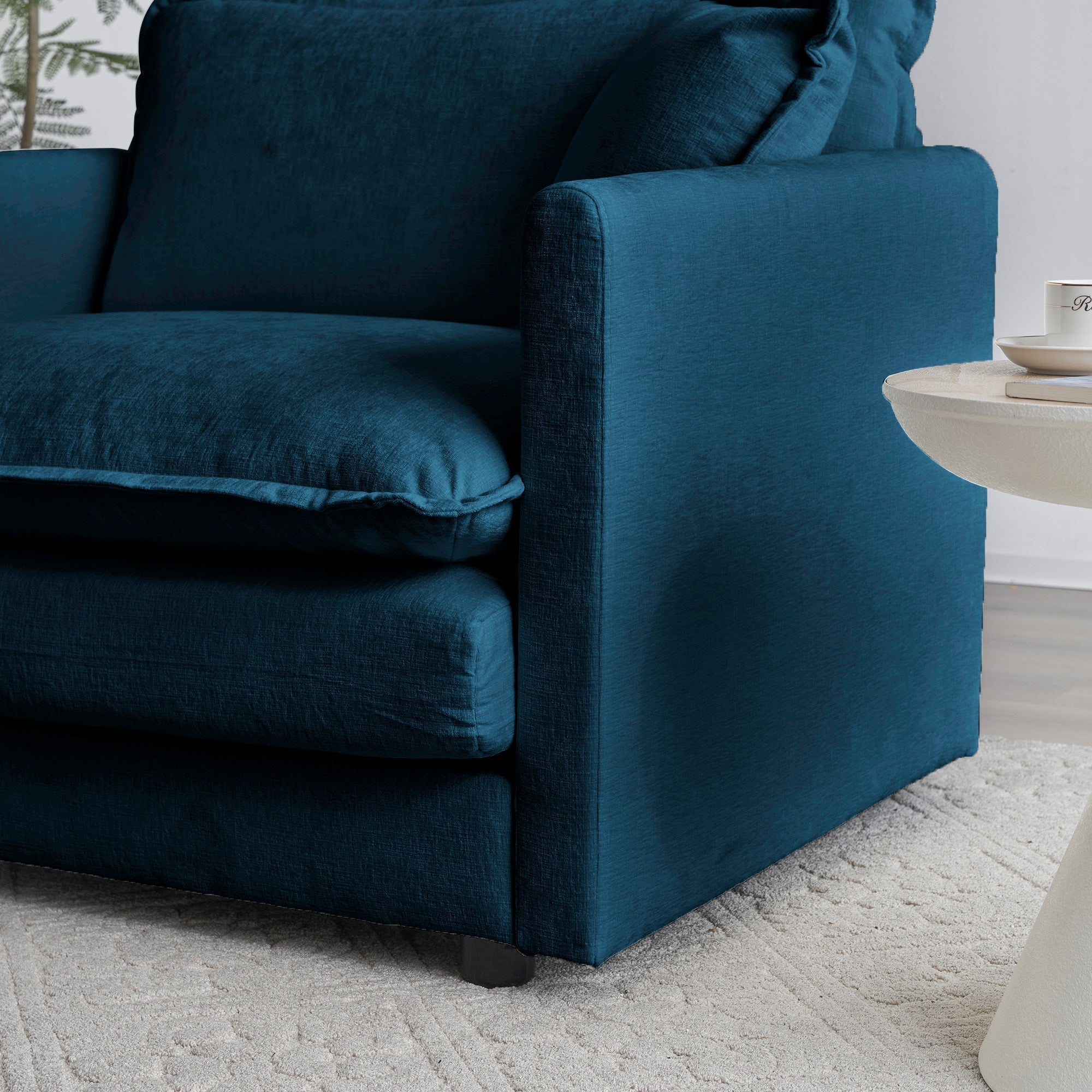 Accent Chair Set of 2, Blue Chenille Upholstered Armchairs
