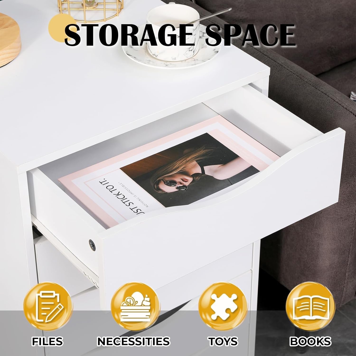 5 Drawer File Cabinet White For Home Office Organization