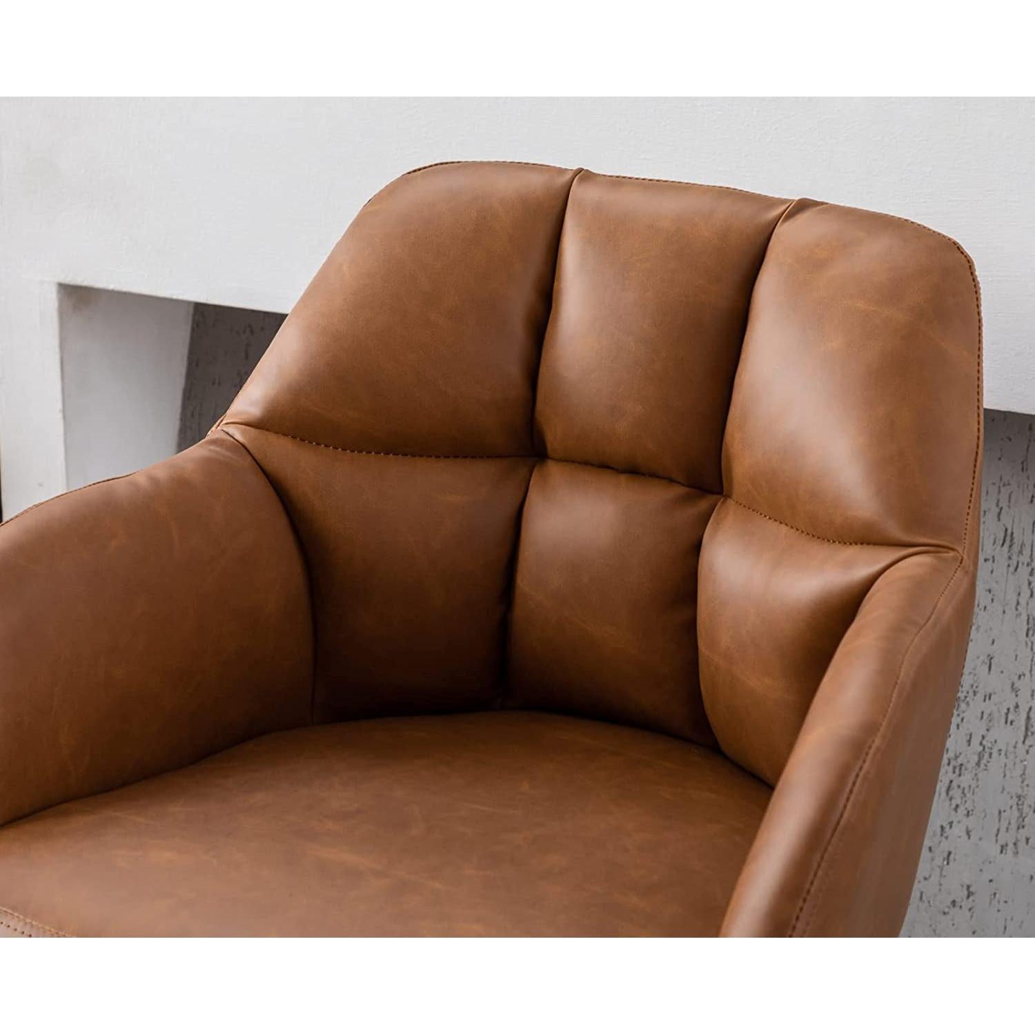 Modern Leather Swivel Bar Stool With Backrest And Armrests