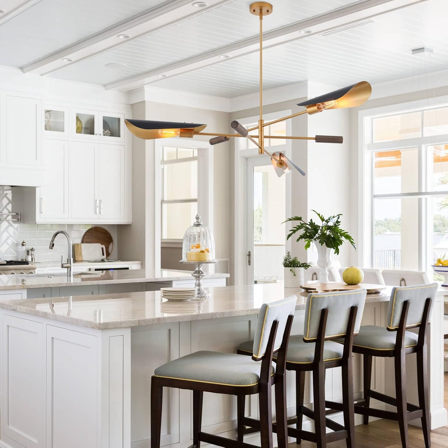 51 Inch Industrial Brass Chandelier Wooden Pendant-3