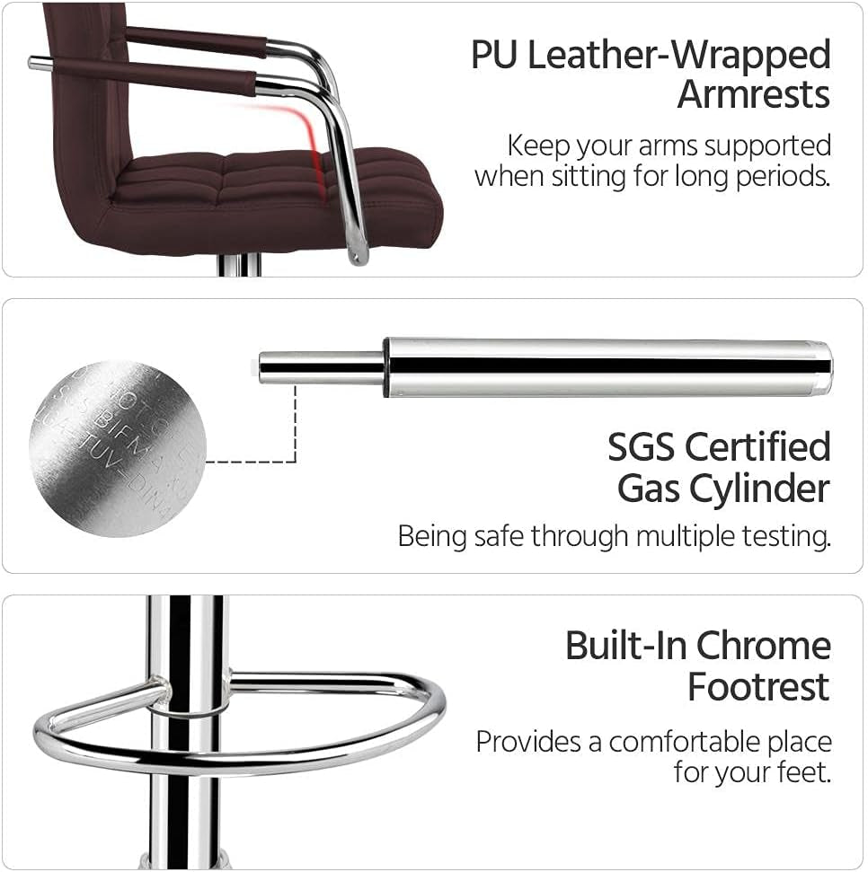 Adjustable Bar Stools Set Of 2 360 Swivel Brown PU Leather