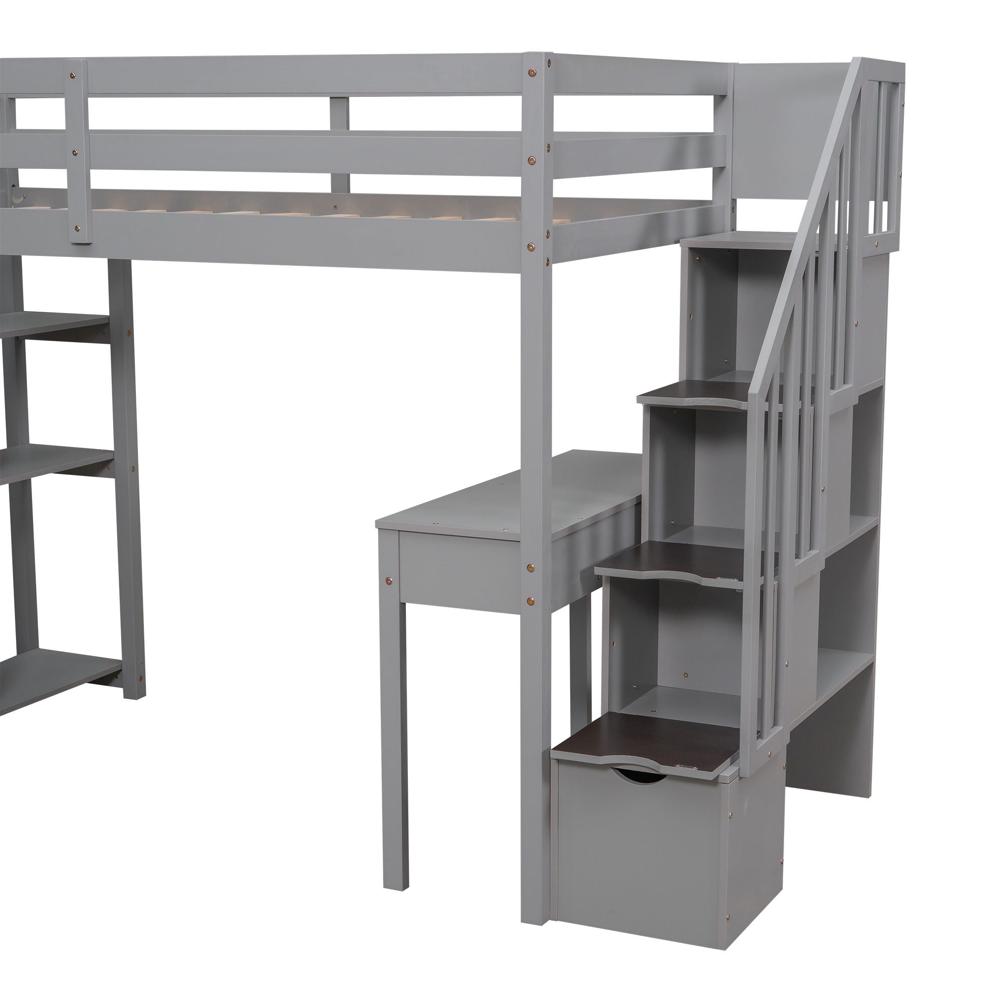 Loft Bed With Storage Drawers, Desk And Stairs With Shelves