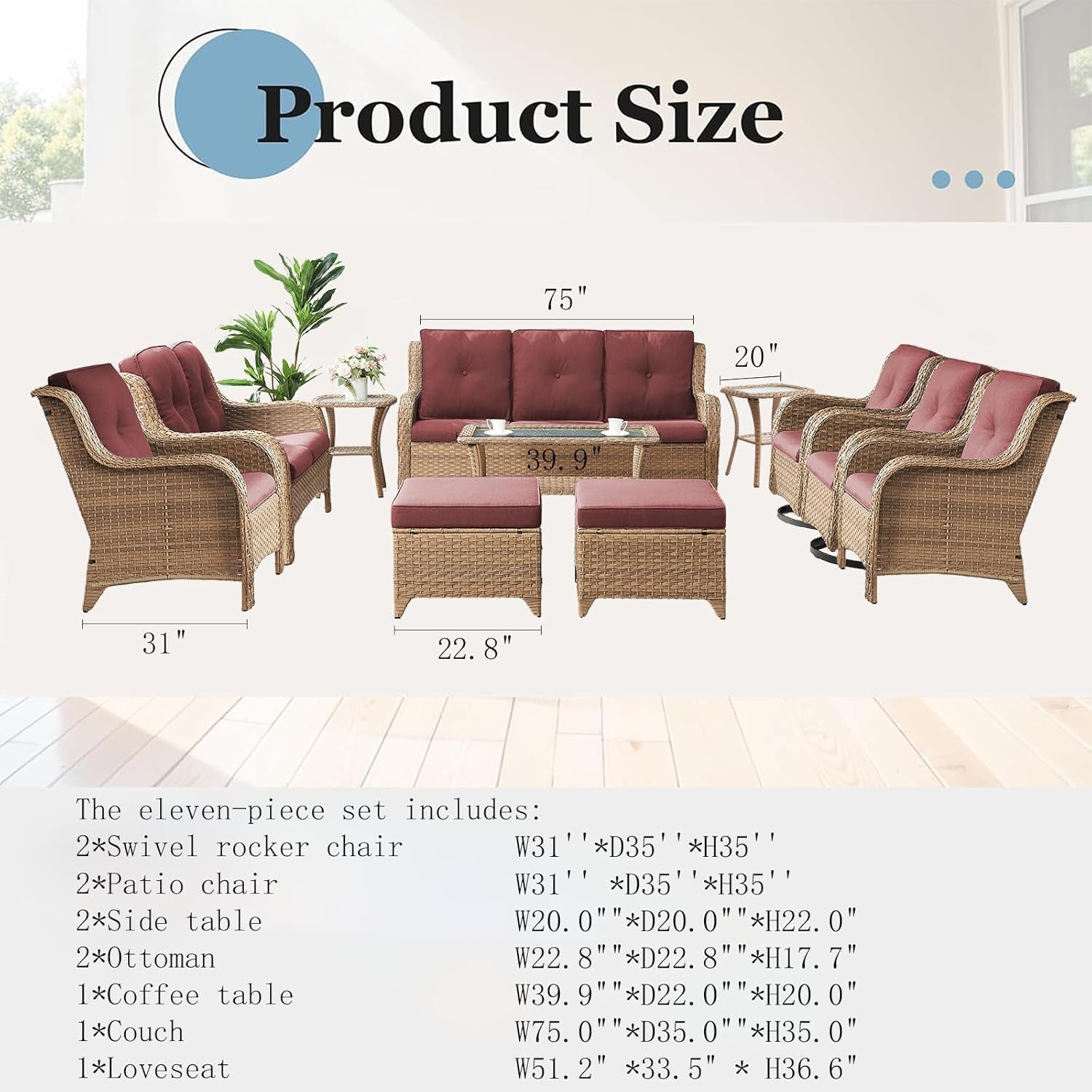 11 Piece Outdoor Furniture Set with Swivel Rocker Chairs