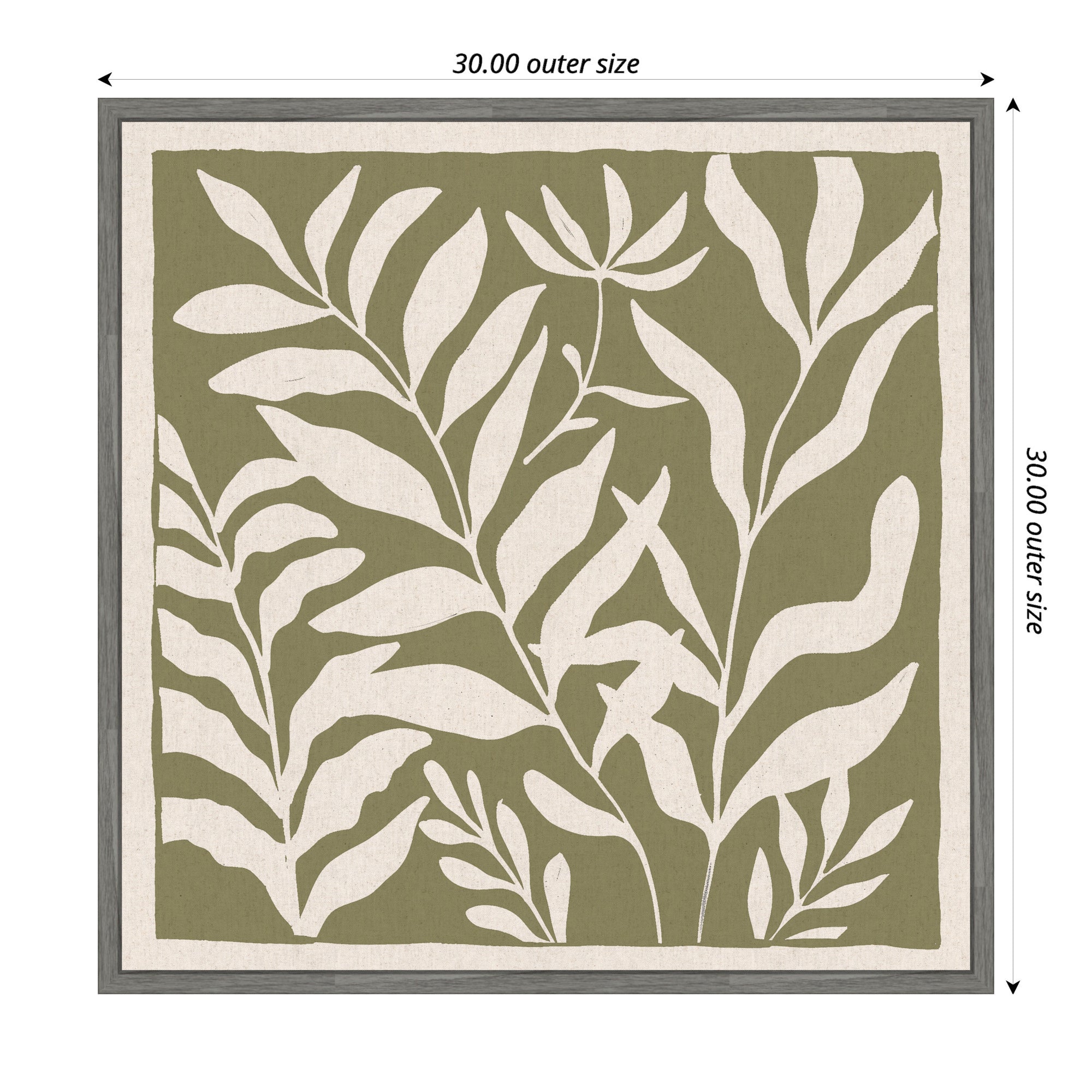 Sylvie Modern Minimalist Botanical Green and Neutral Linen Framed Canvas by The Creative Bunch Studio