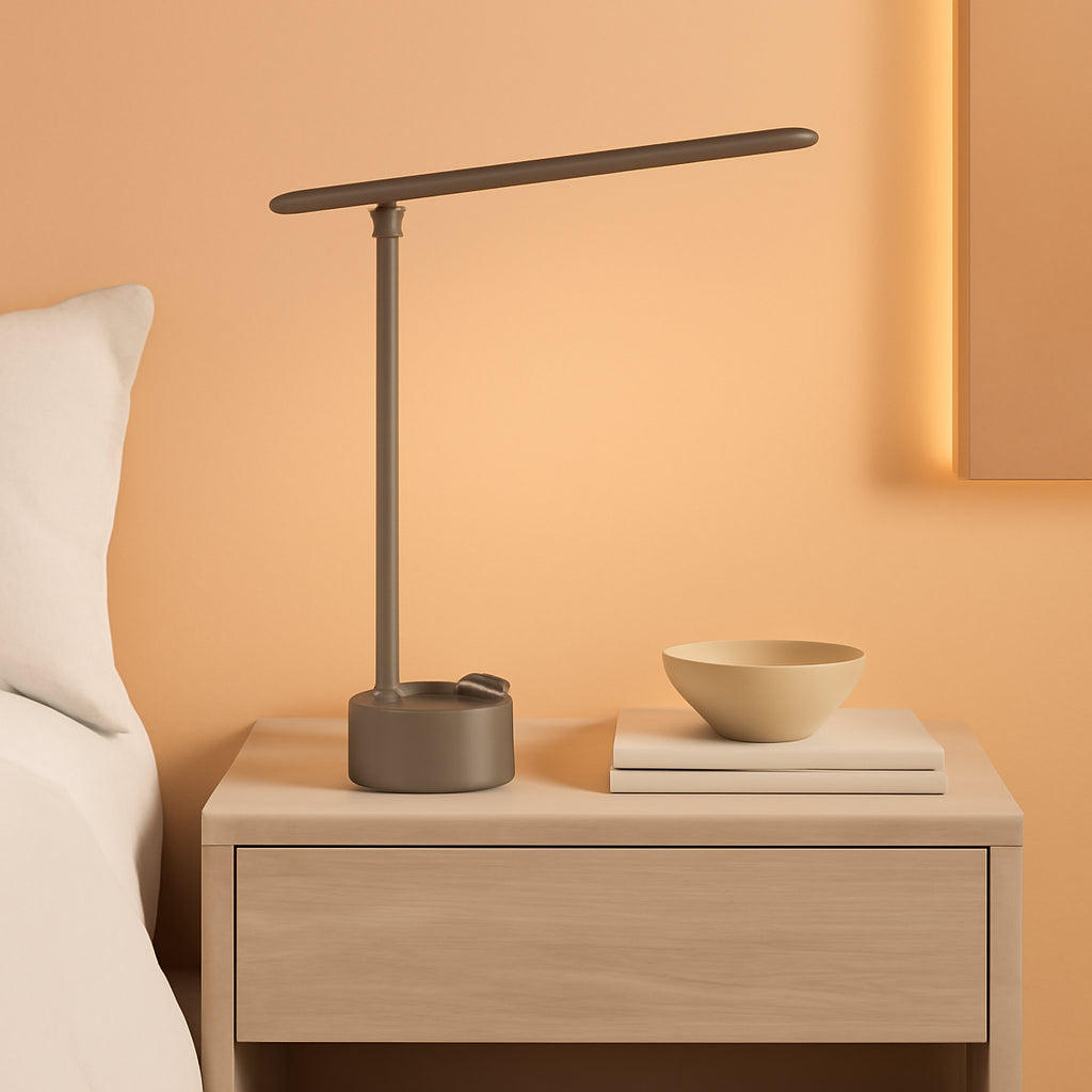 Gray LED Desk Lamp With Stepless Dimming And USB A And C