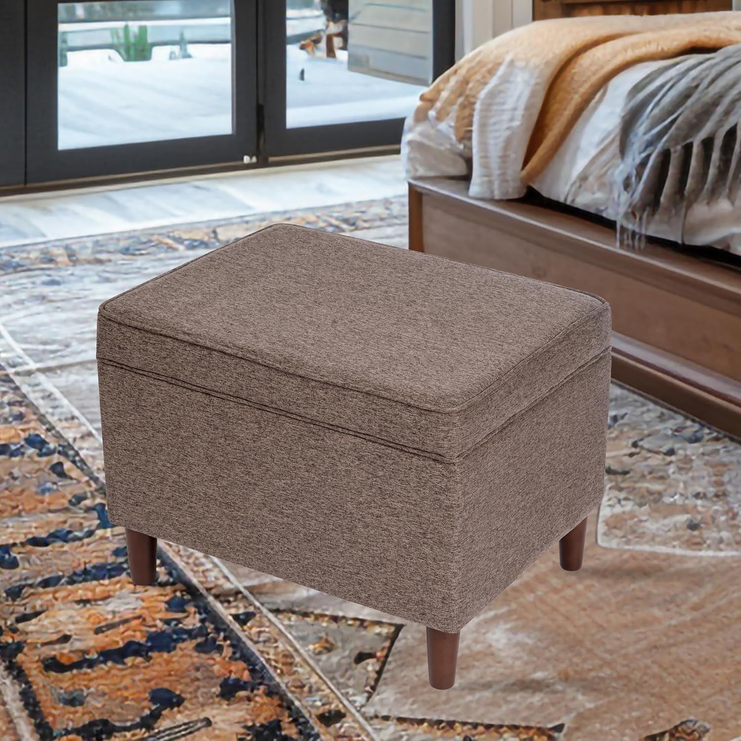 Chocolate Brownstone Storage Ottoman With Hinged Lid