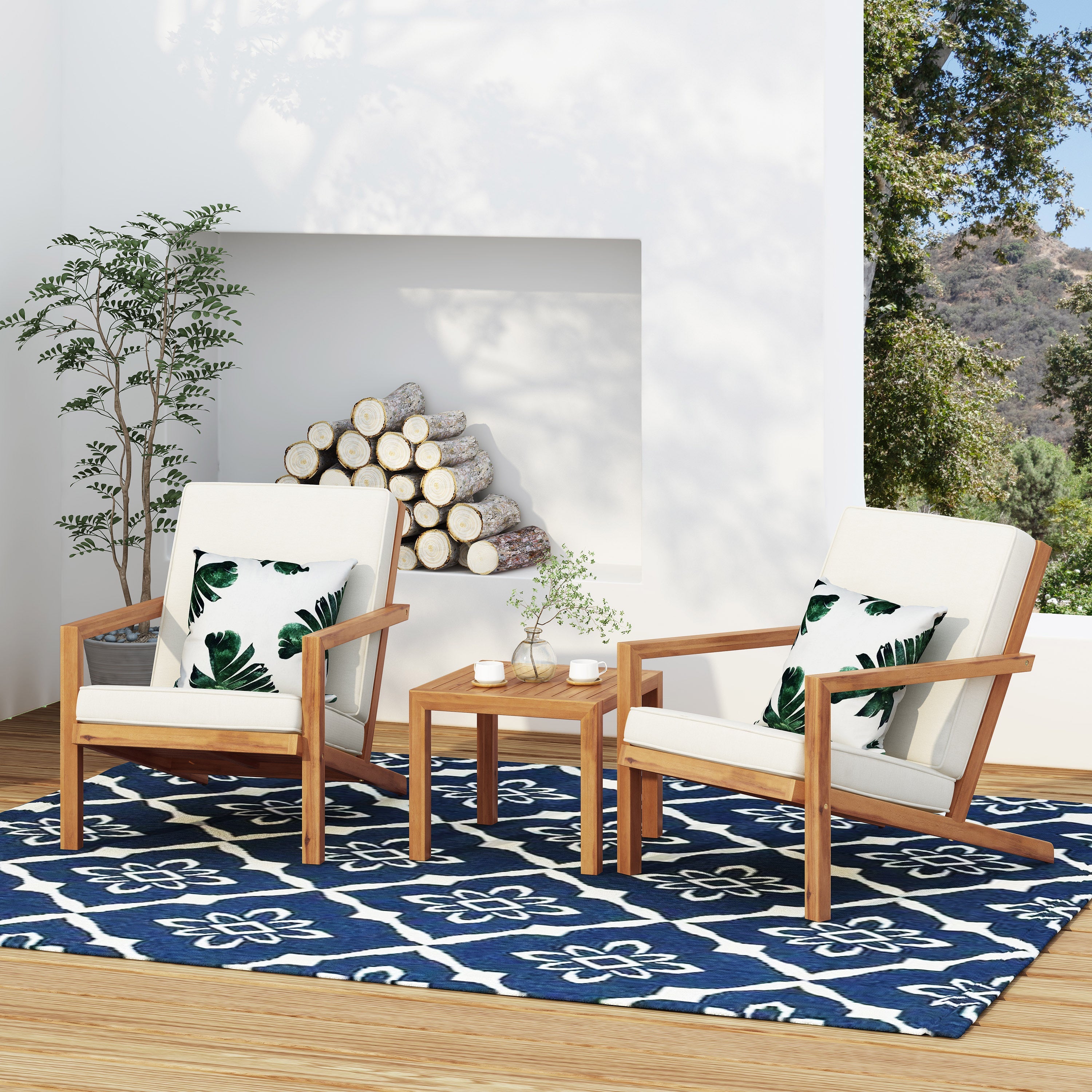 3 Pieces Acacia Wood Outdoor Minimalist set-3