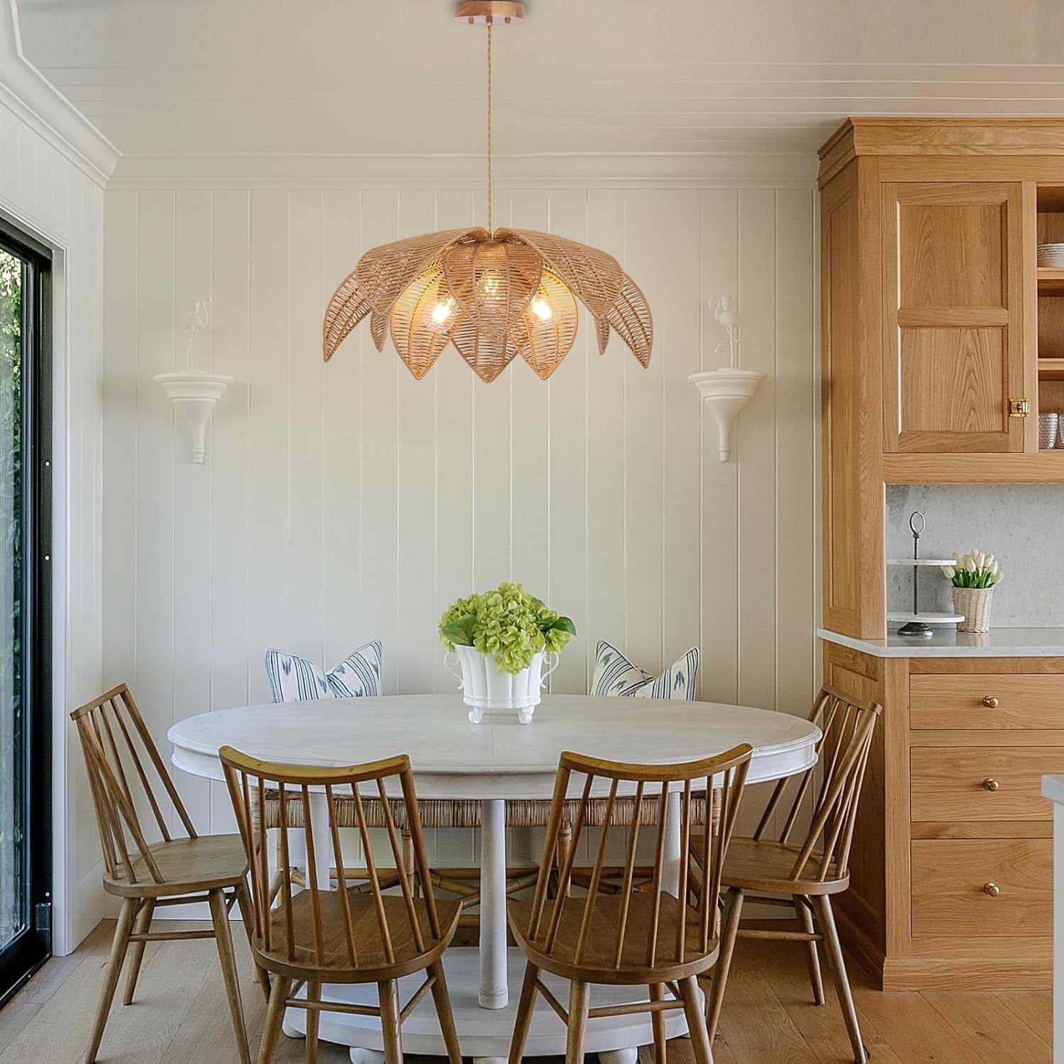 Handwoven Rattan Chandelier Three Light Pendant 24in-4