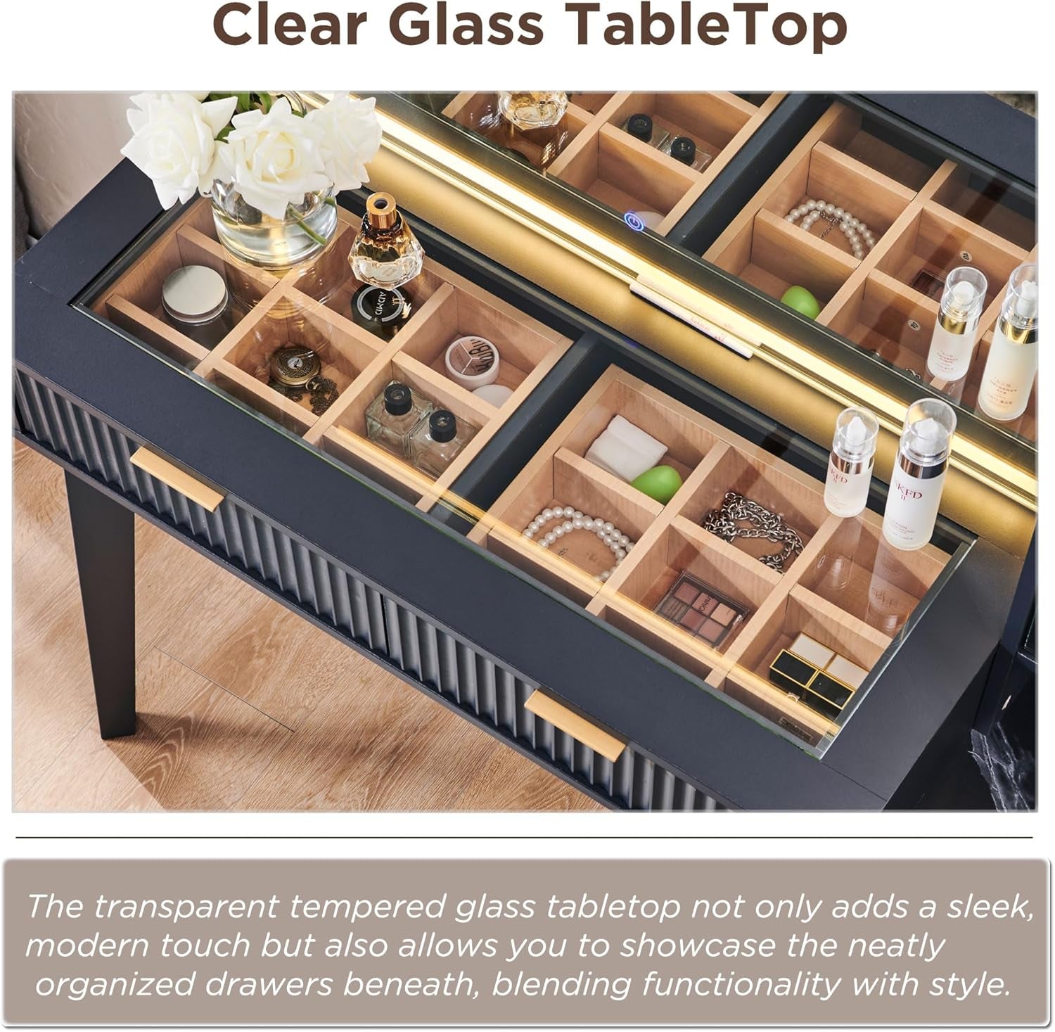 48 Inches Charcoal Grey Vanity Desk Illuminated Mirror-4