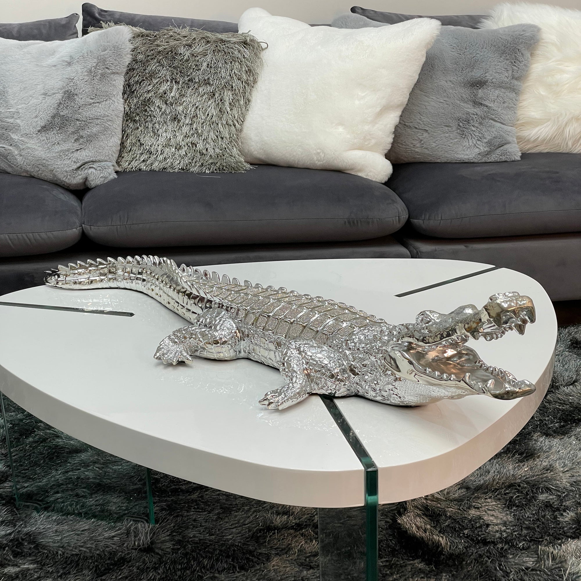 Ambrose Diamond Encrusted Chrome Plated Crocodile-2