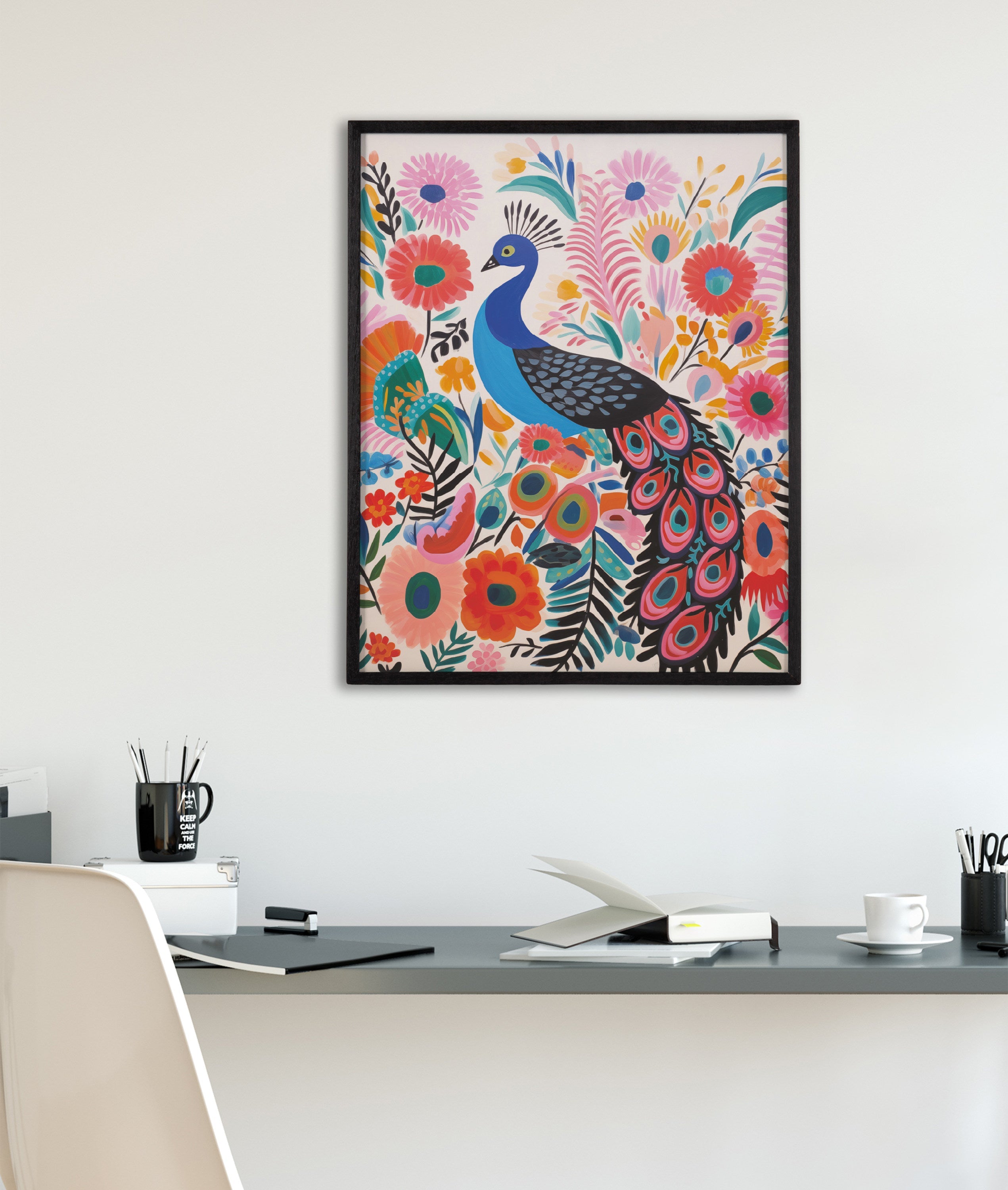 Gallery Bright Colorful Boho Peacock and Botanicals Print by The Creative Bunch Studio