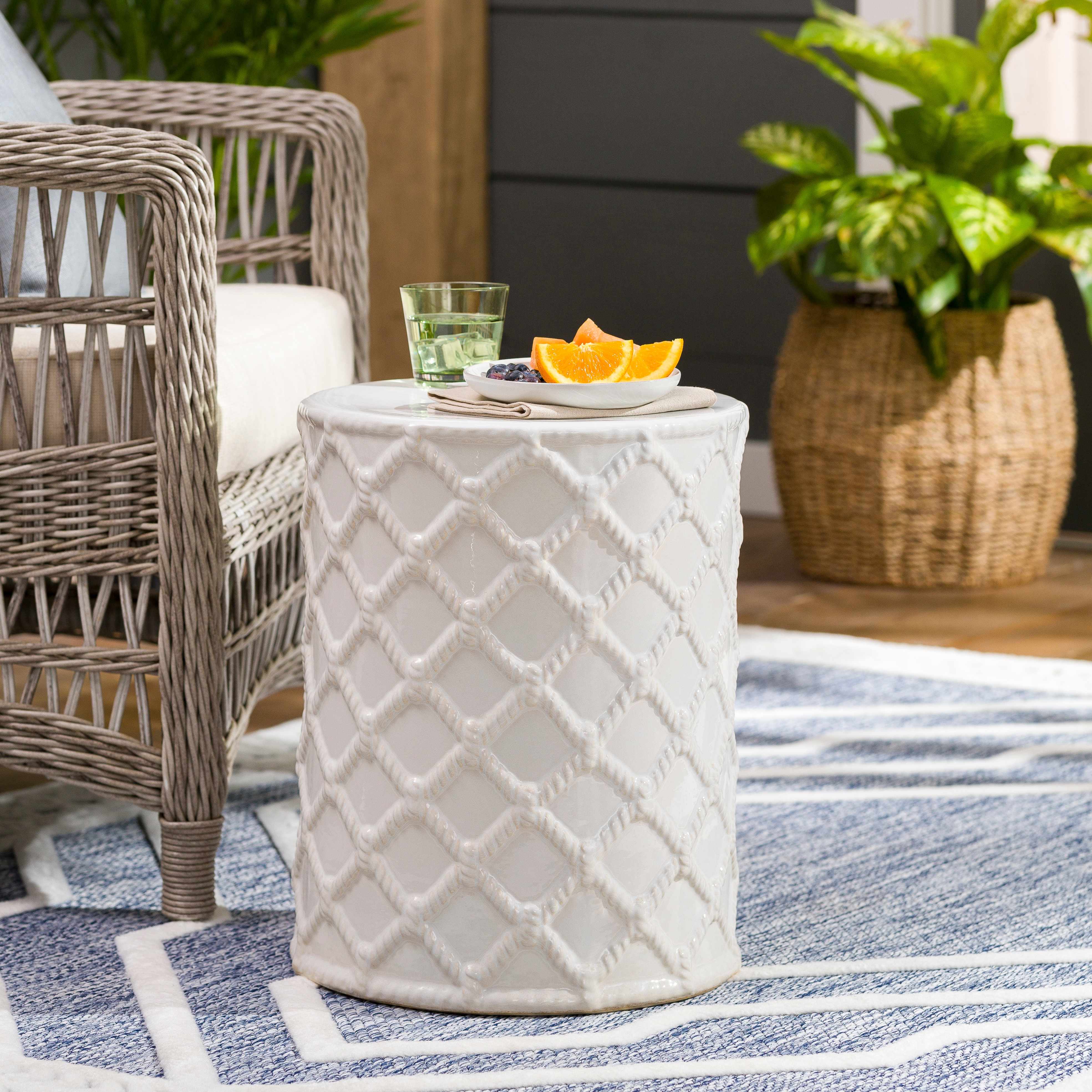 Balagui White Rope Pattern Ceramic Stool-3