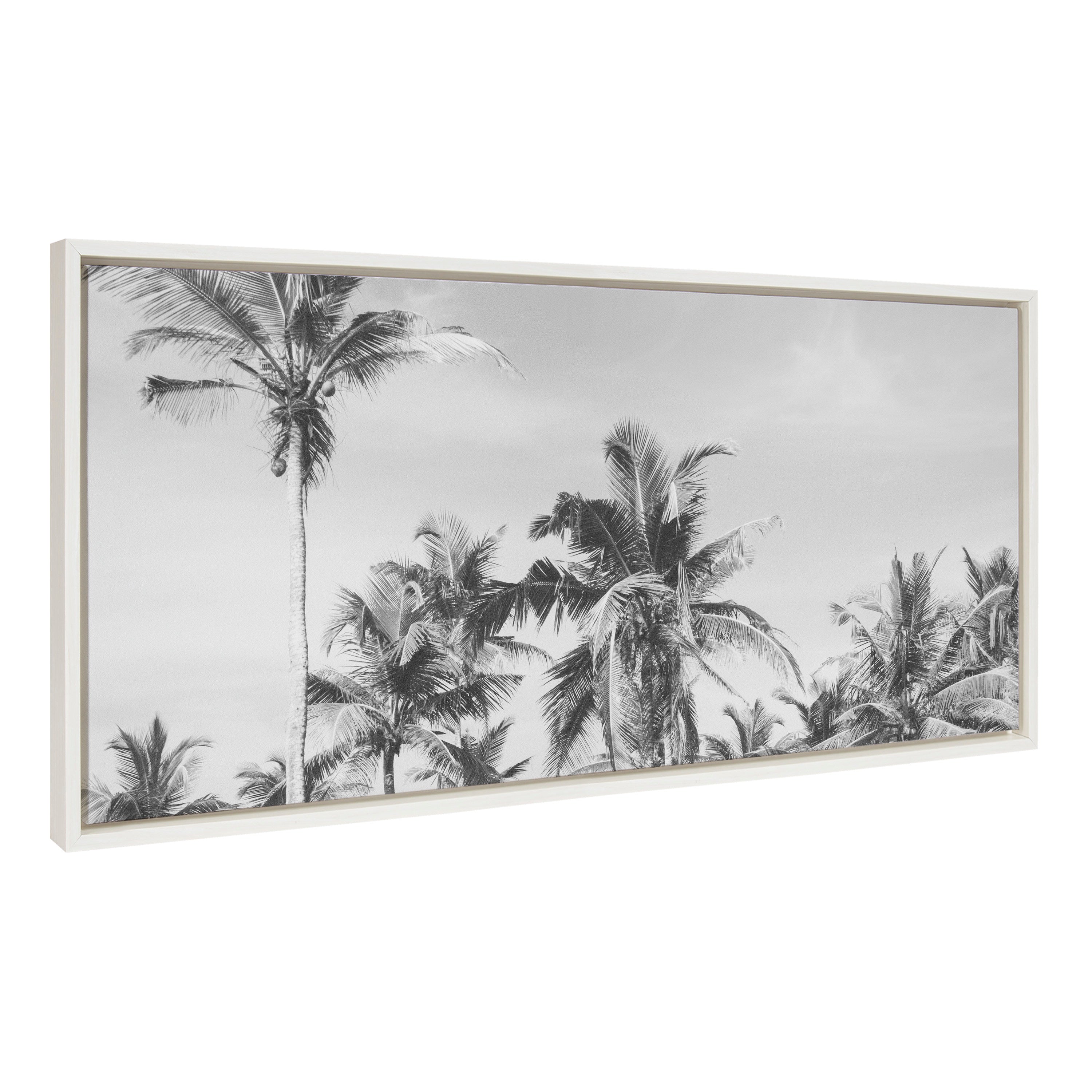 Sylvie Coastal Coconut Palm Tree Beach BW Framed Canvas by The Creative Bunch Studio