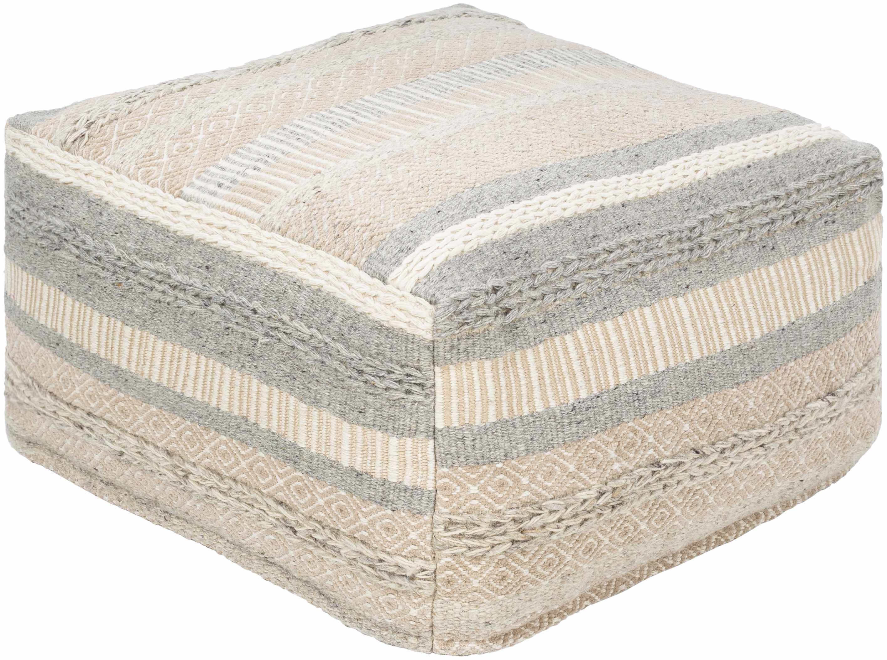 Bancroft Ivory Handwoven Textured Pouf-1
