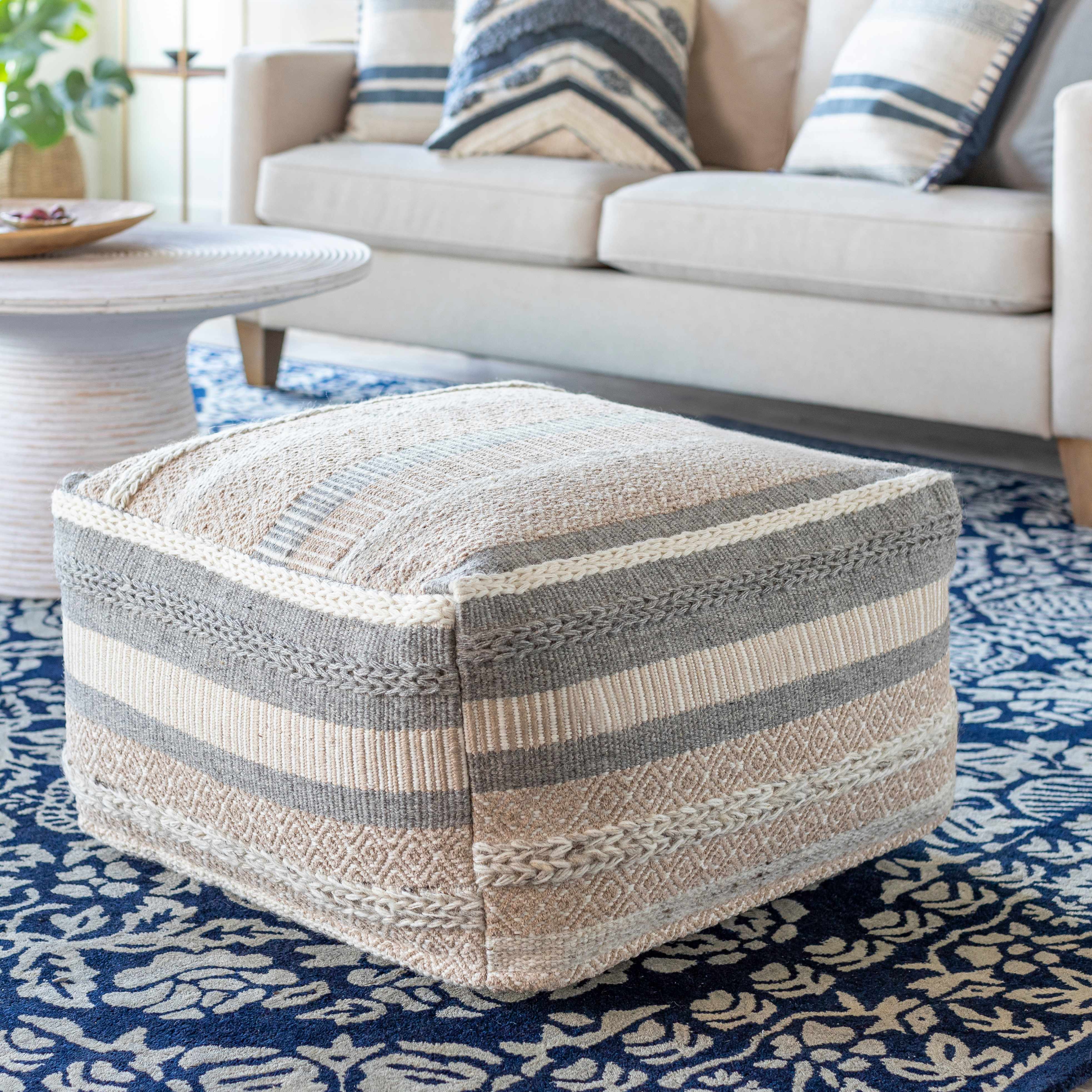 Bancroft Ivory Handwoven Textured Pouf-0