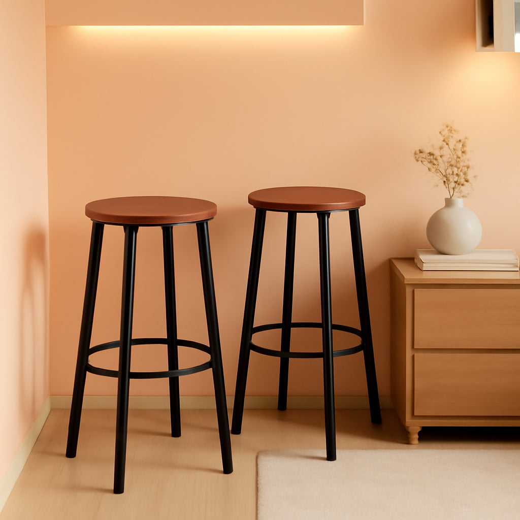 Brown Wood Bar Stools 25.5 Round Counter Height Backless
