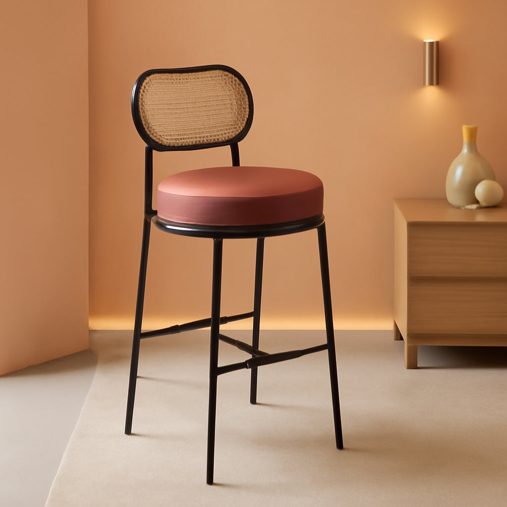 Caramel Brown Leather Bar Stools Set Of 2 25.1 Inch Tall