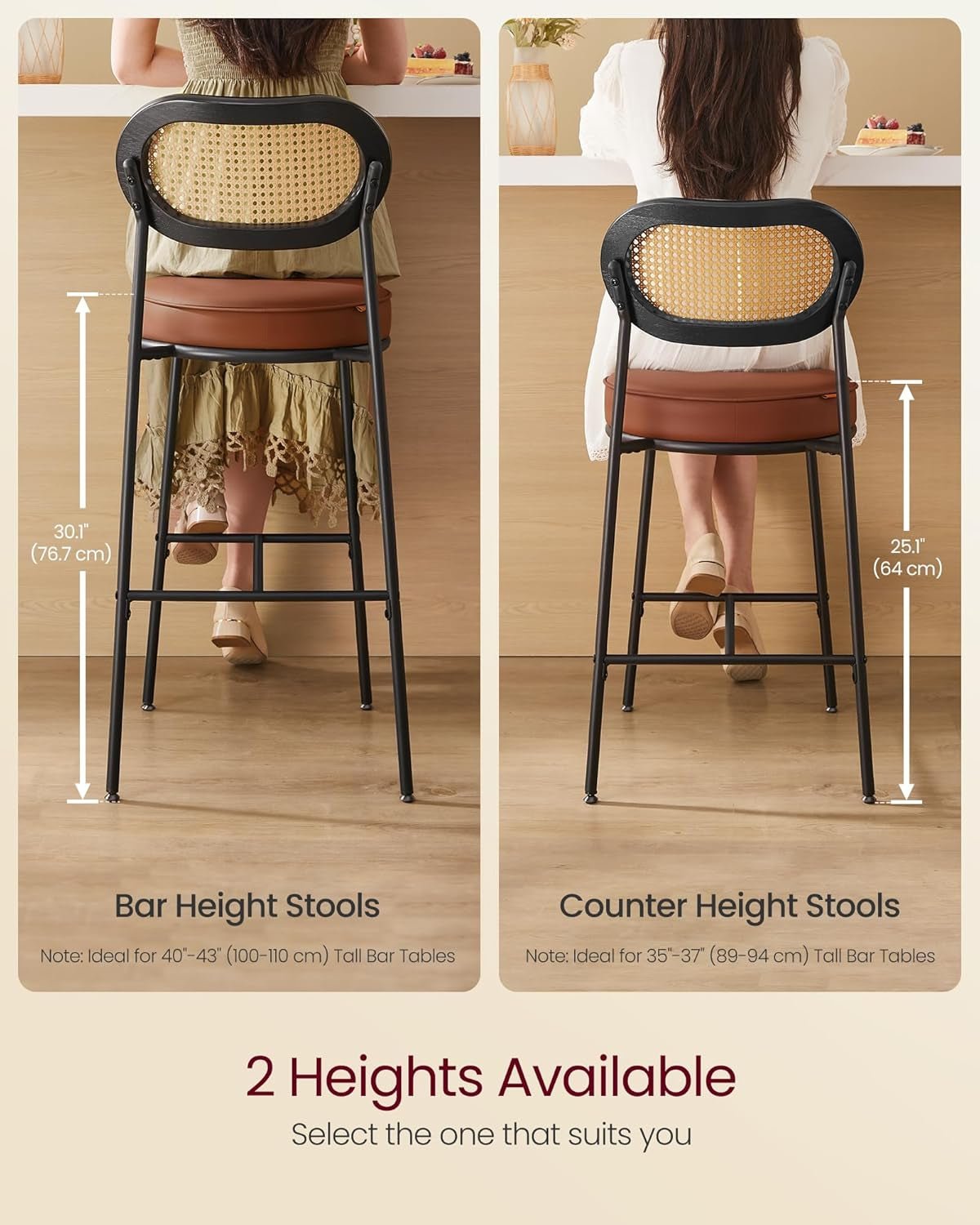 Caramel Brown Leather Bar Stools Set Of 2 25.1 Inch Tall