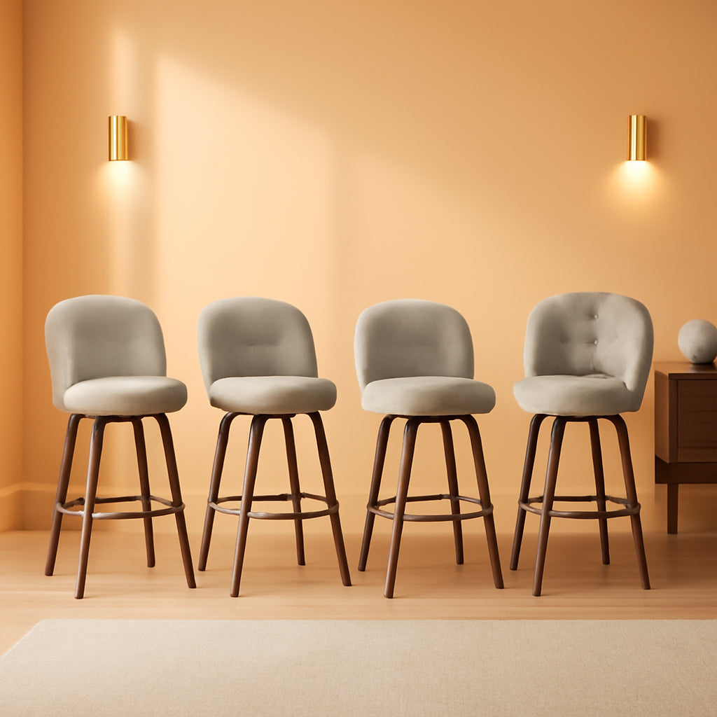 Bar Stools Set Of Four 26 Inch Counter Height Swivel With Back Griege