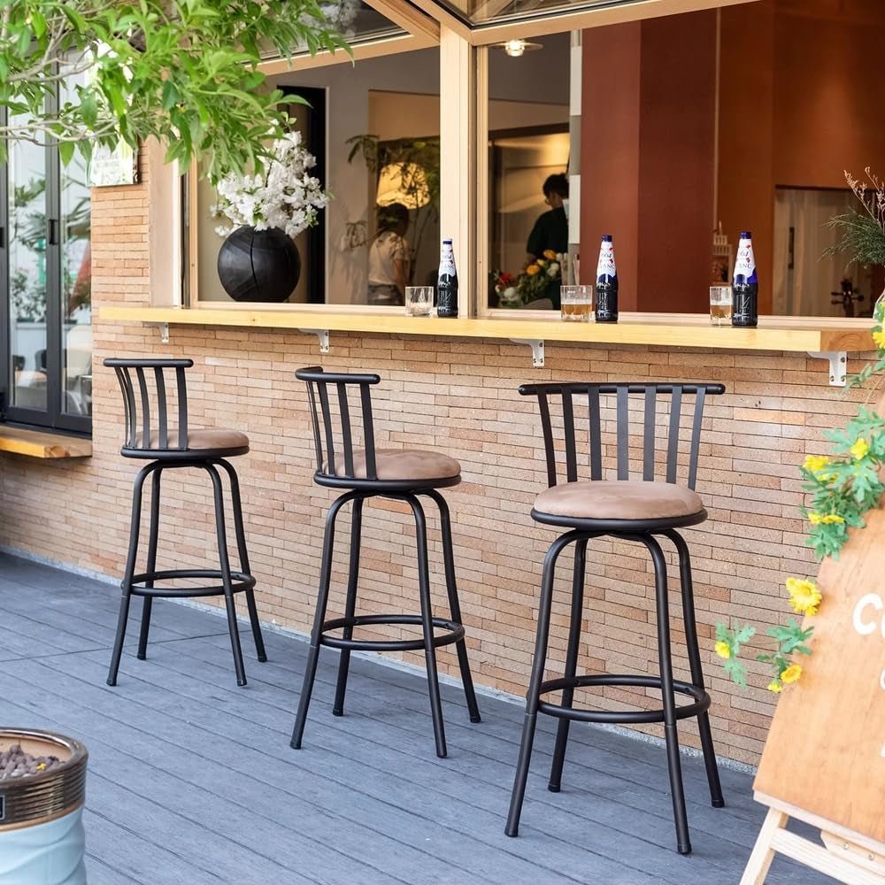 Swivel Bar Stools Set 3 Adjustable 24 To 29 Inches Brown