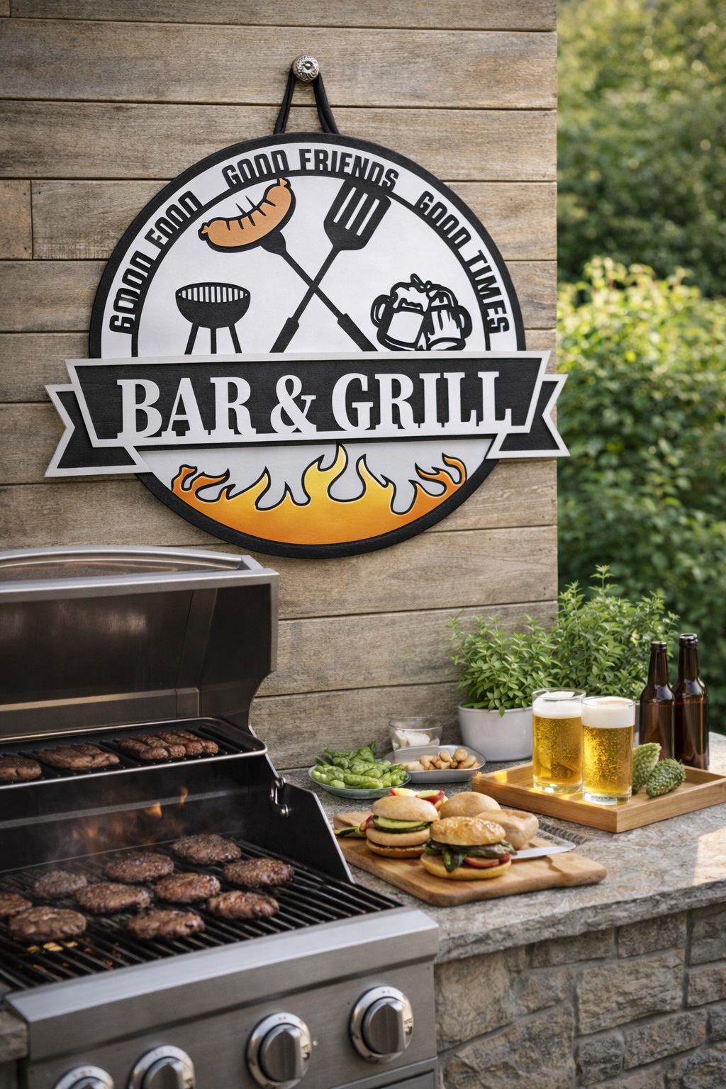 Bar & Grill Sign for Patio, Backyard & Outdoor Kitchen Decor