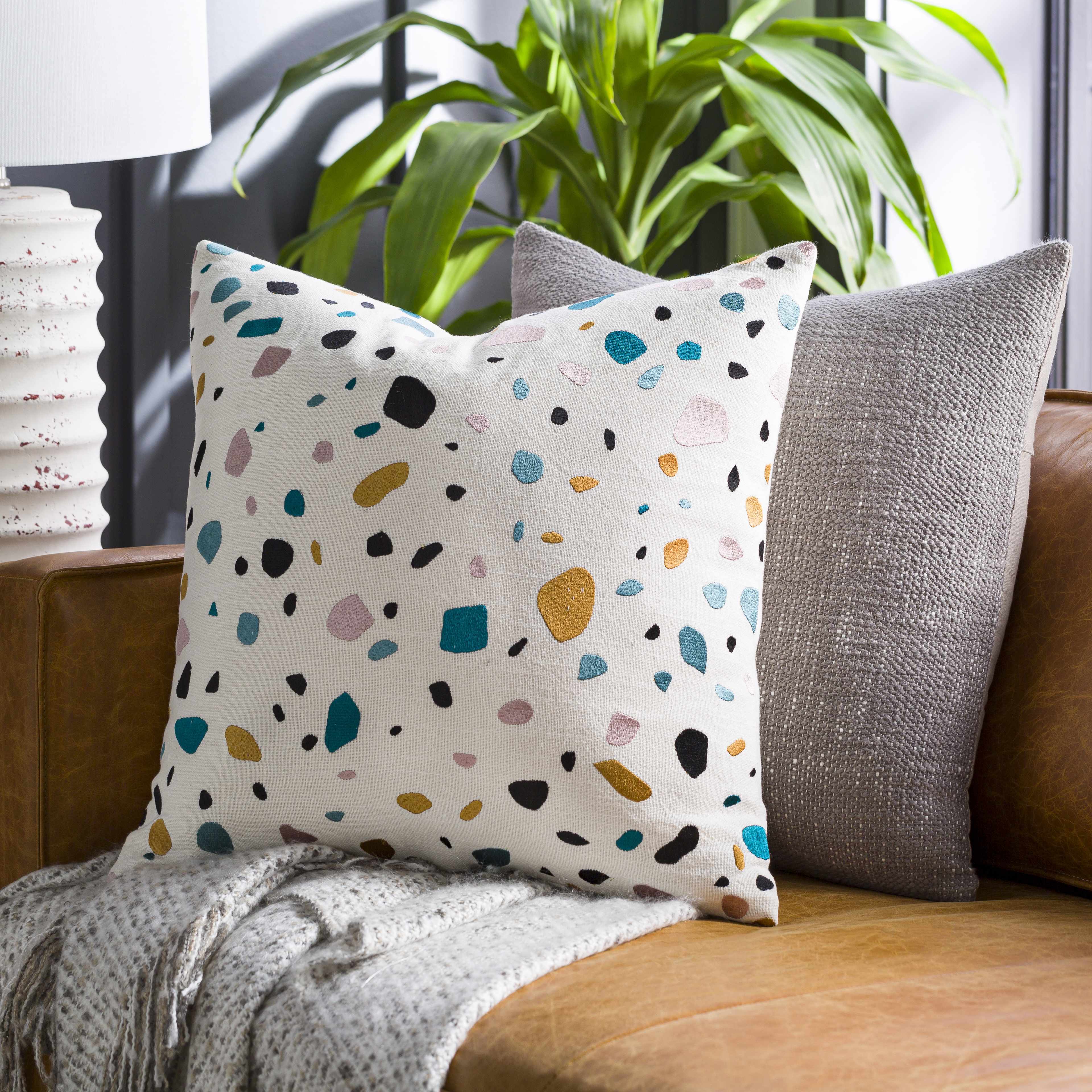 Basista White Terrazzo Pattern Accent Pillow - Clearance-2