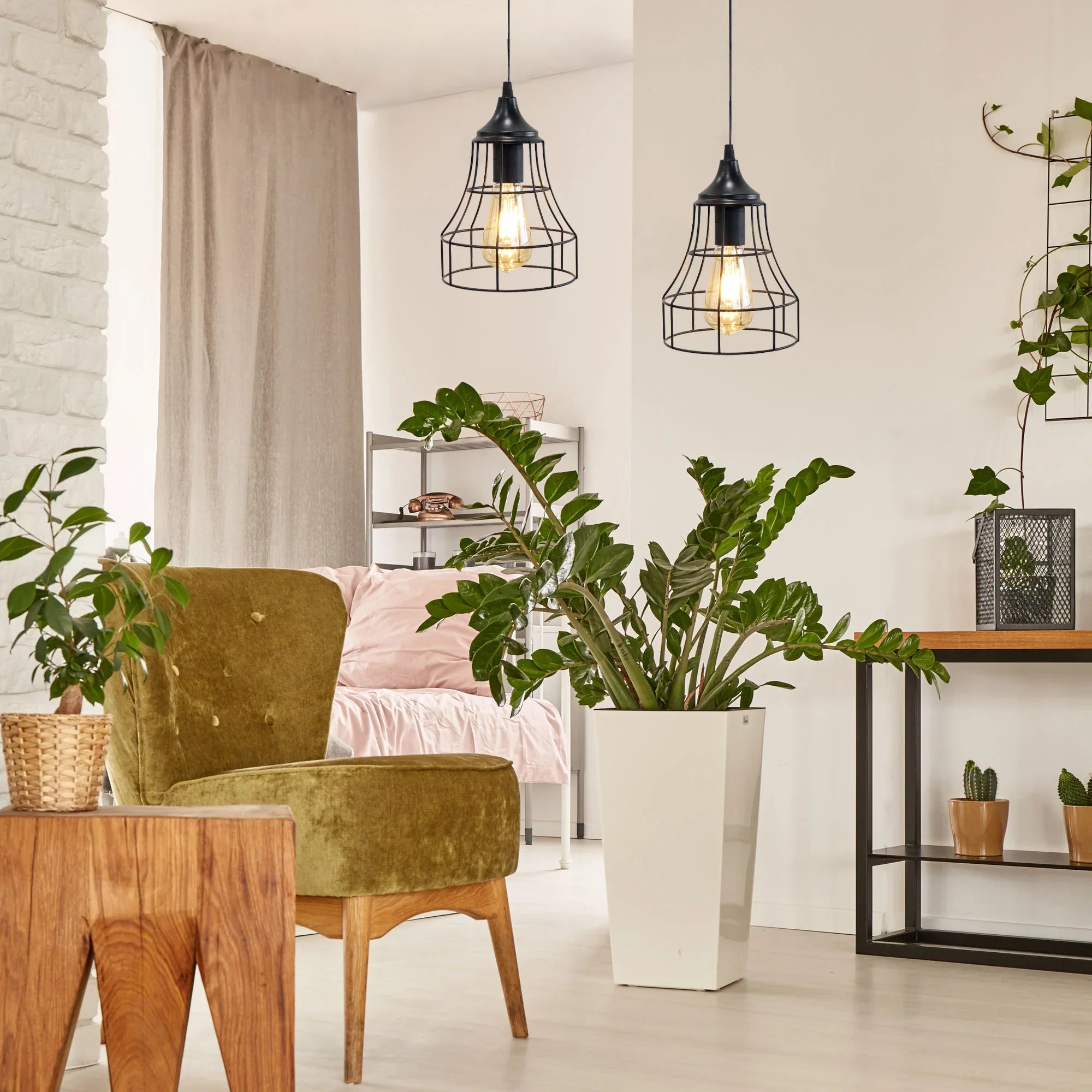 Set of 2 Metal Cage Hanging Lamps-2