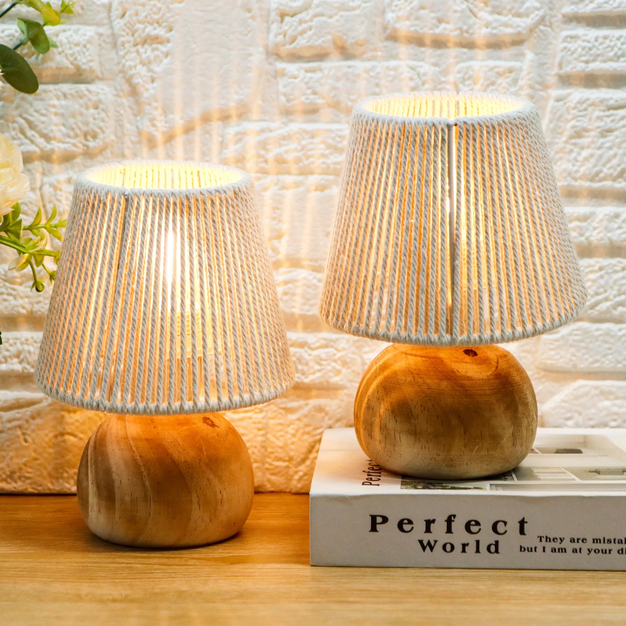 Set of 2 Woven Cotton Rope Table Lamp-2