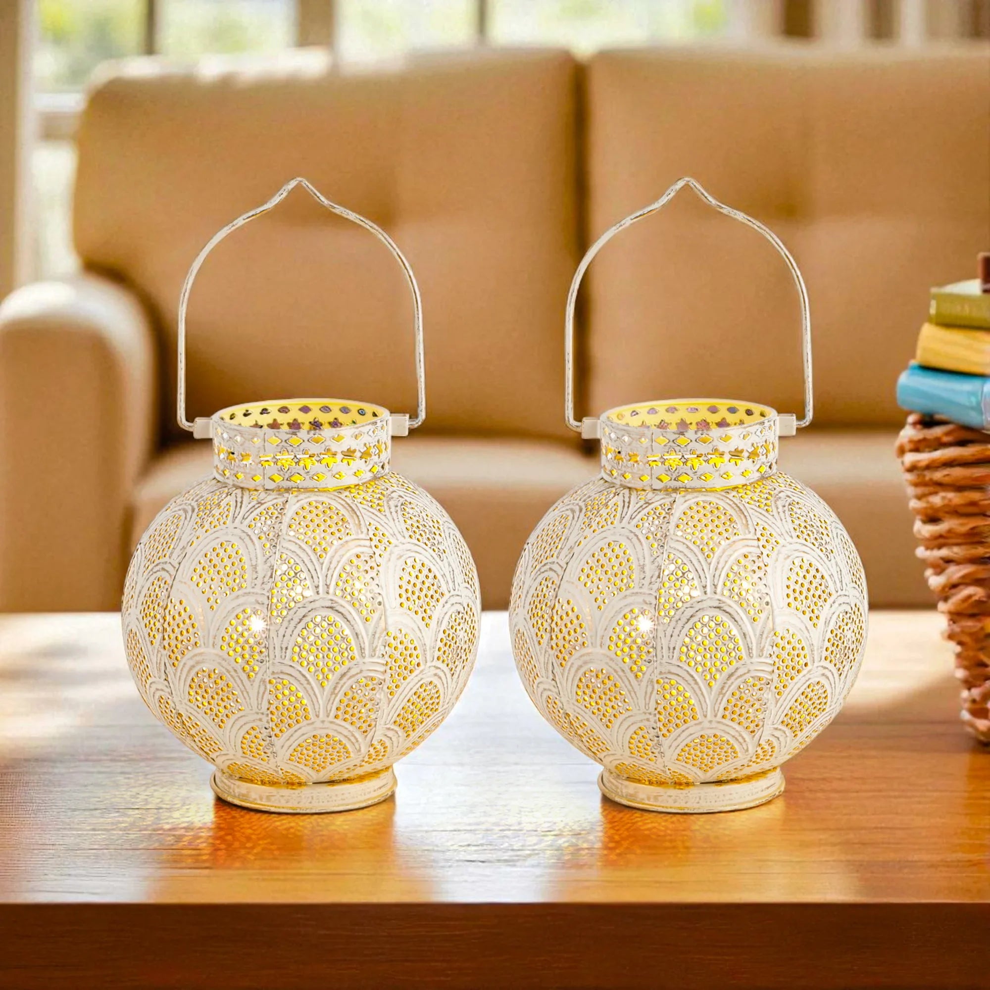 7'' High Battery Powered Cordless Lamp Moroccan Style Metal Table Lamp-4