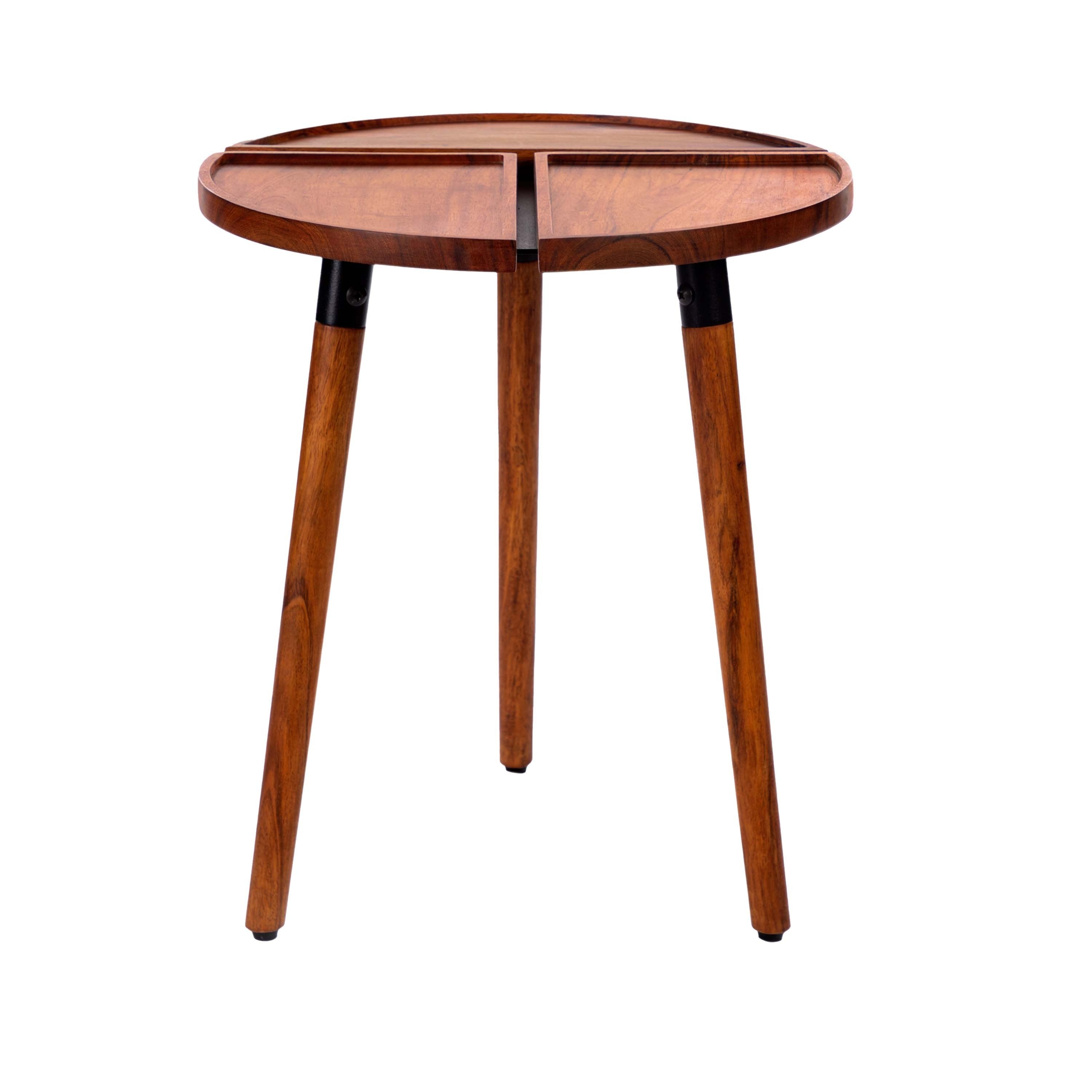 Round Acacia Wood Side Accent Table-1
