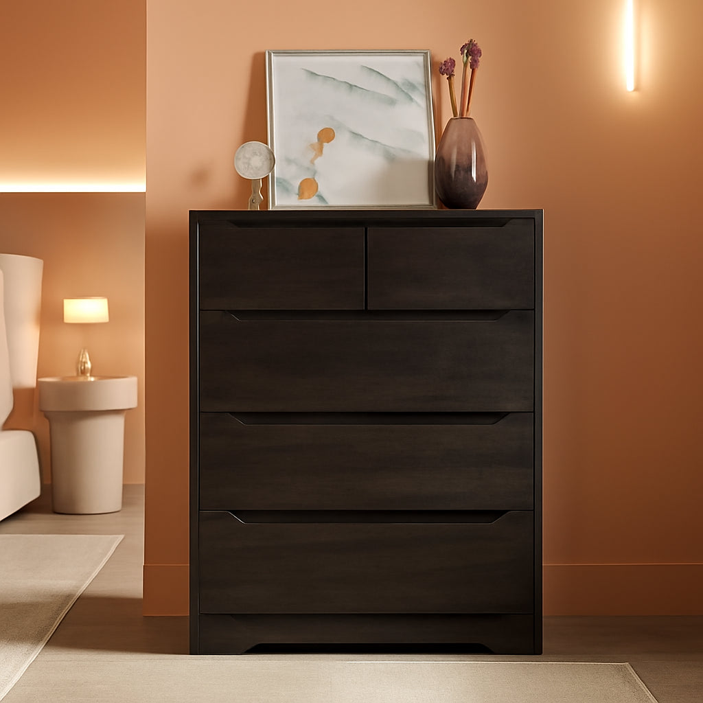 Modern Dark Brown 5 Drawer Clothing Organizer For Bedroom