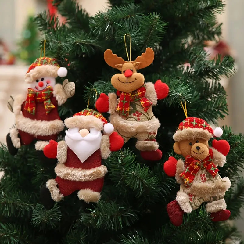 4PCS Christmas Tree Accessories: Dancing Old Man, Snowman, Deer, Bear Cloth Puppets-2