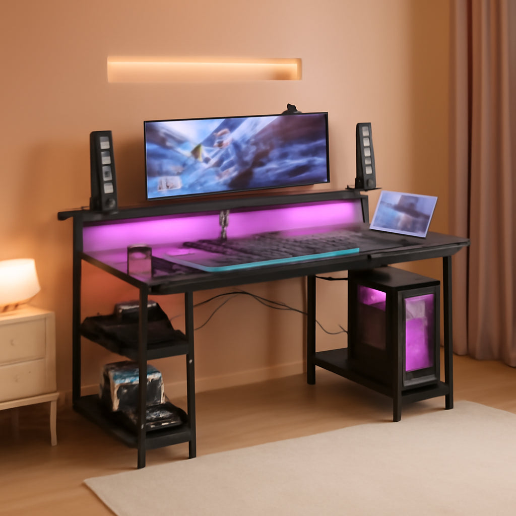48 Inch LED Gaming Desk With Monitor Stand And USB Ports