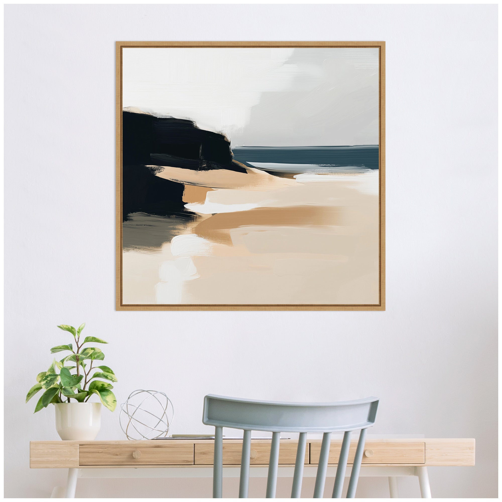 Sylvie Coastal Sand Modern Abstract Landscape I Framed Canvas by The Creative Bunch Studio