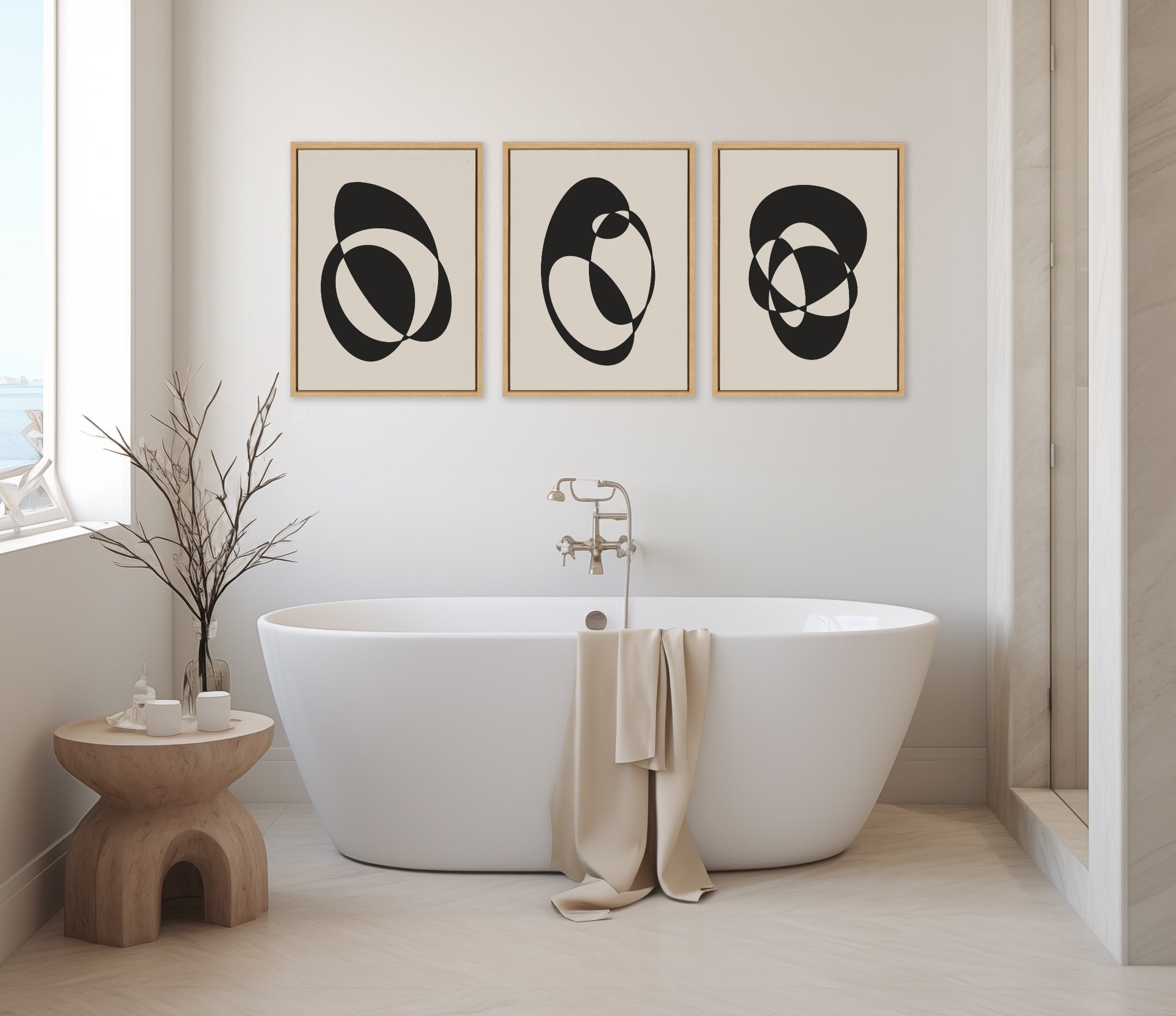 Sylvie Retro Midcentury Modern Abstract Graphic Shapes Framed Canvas Art Set by The Creative Bunch Studio