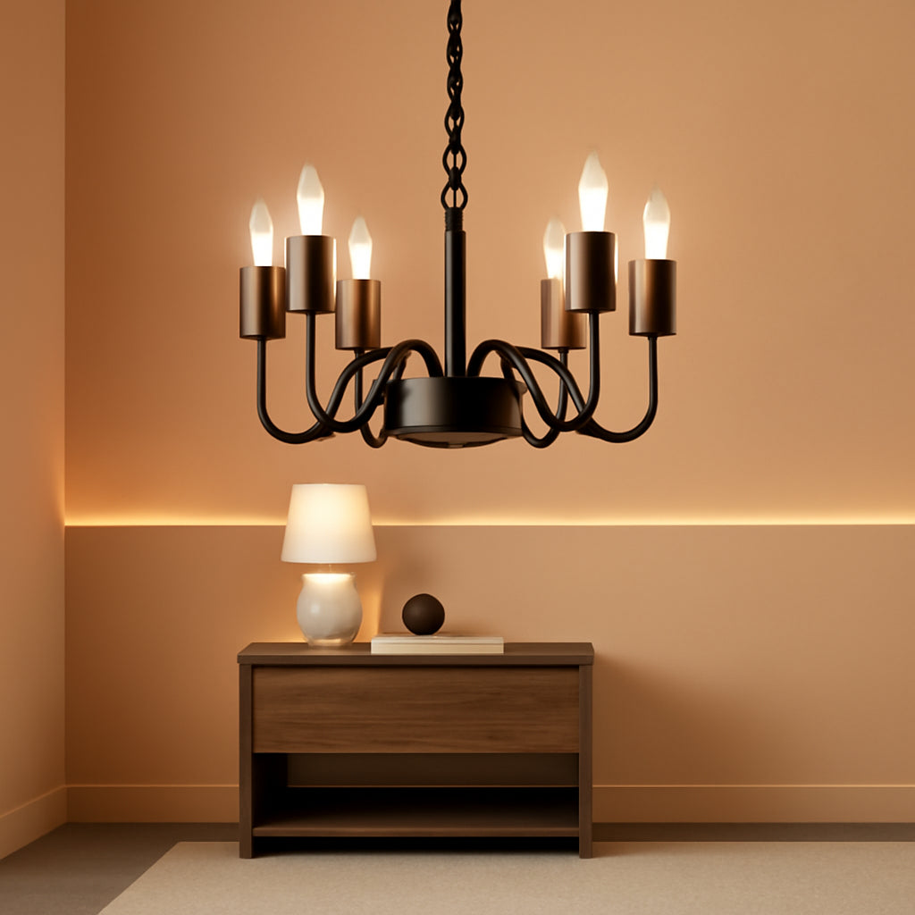 Black Industrial Farmhouse Chandelier With Adjustable Rope-0