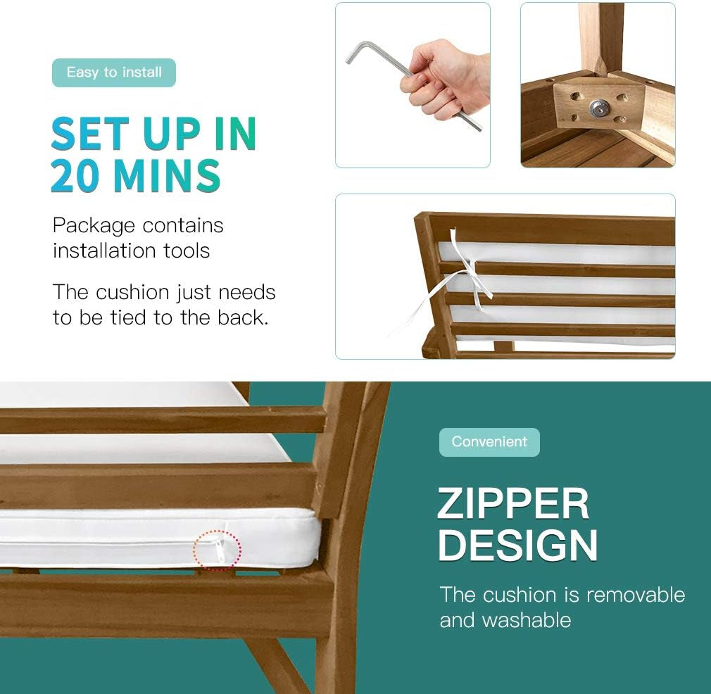 Acacia Wood 3 Piece Patio Bistro Set Cushions Coffee Table