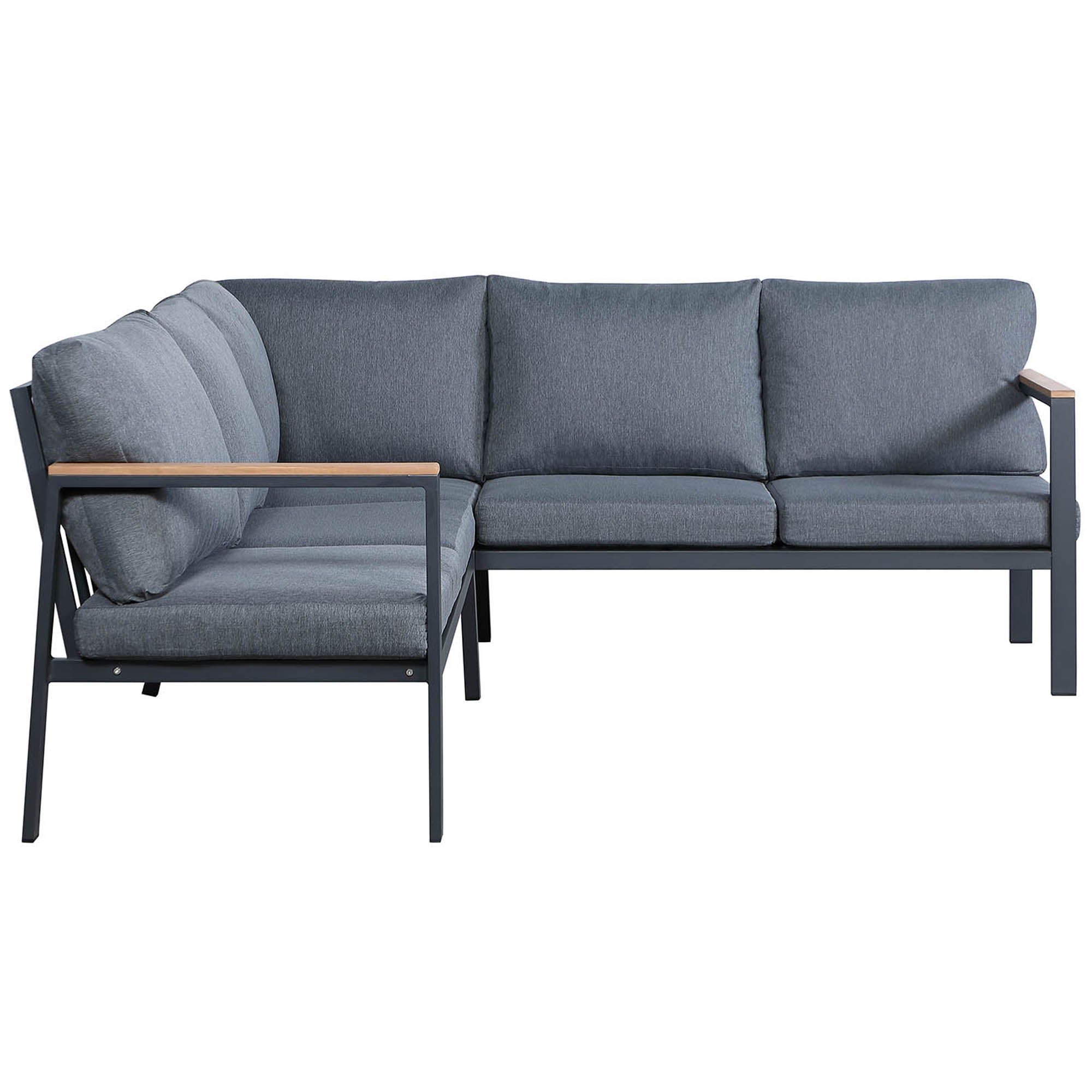 Rossio Outdoor 4 Piece Sectional Sofa,Matte Charcoal Aluminum Frame,Teak Finished