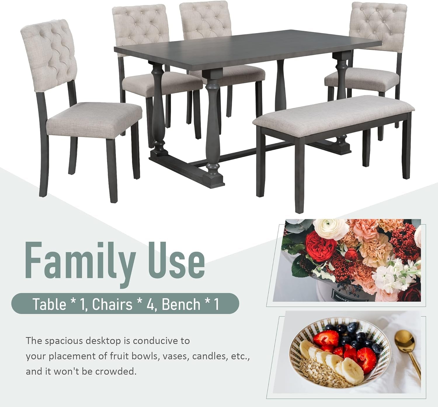 Six Person Premium Solid Wood Dining Table Set Bench